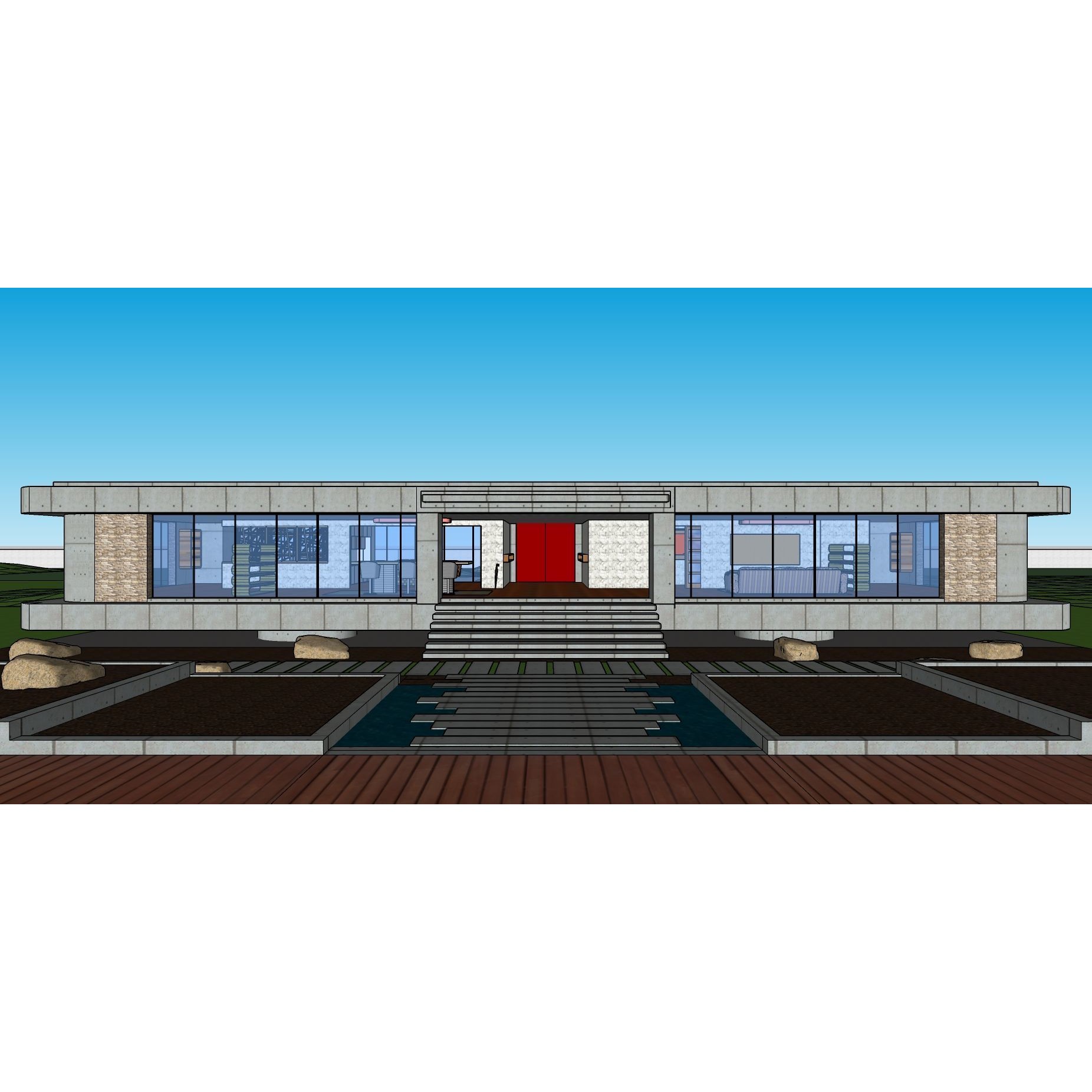 Modern Villa 3D Model – Minimalist Concrete Architecture with Luxury Landscape - View 48