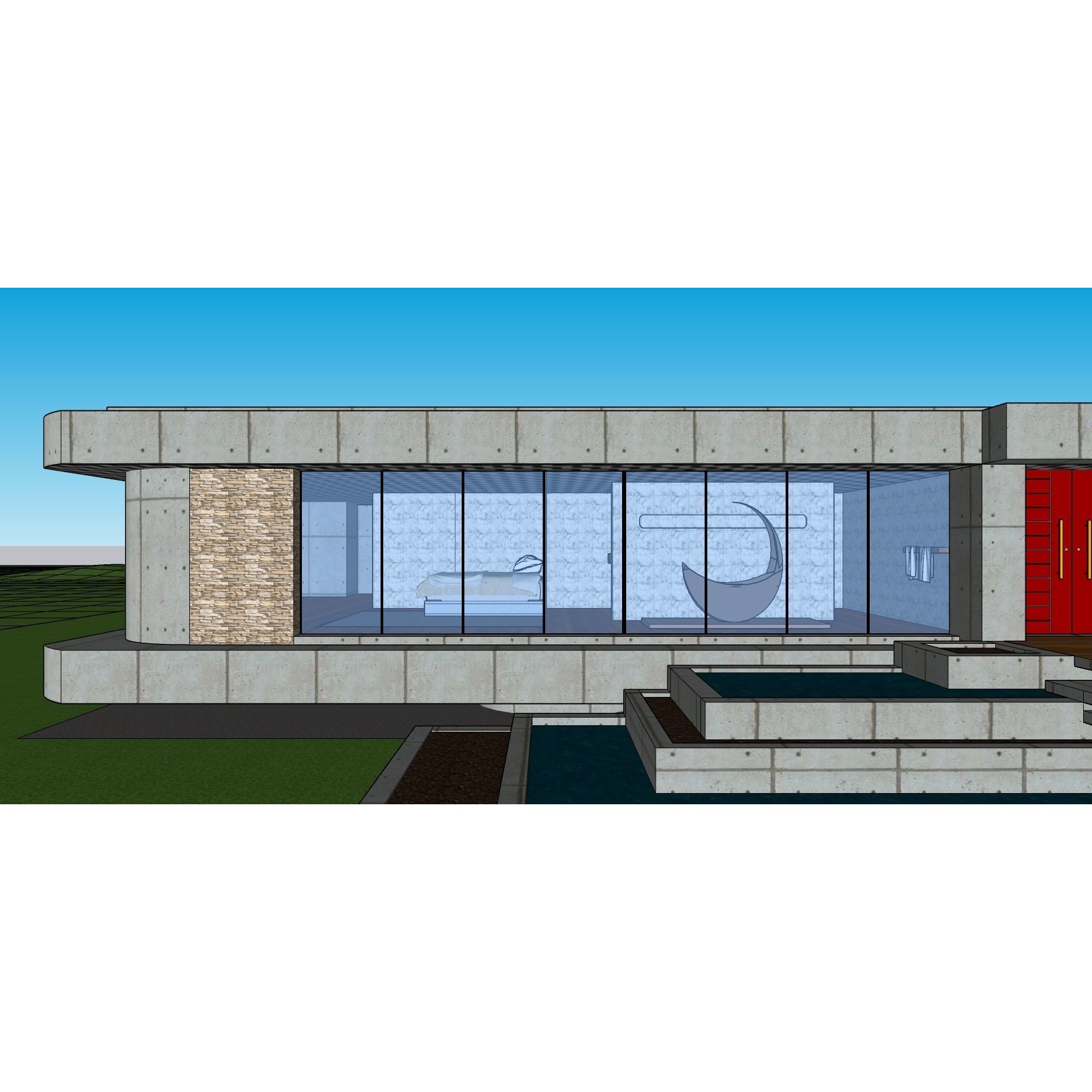 Modern Villa 3D Model – Minimalist Concrete Architecture with Luxury Landscape - View 53