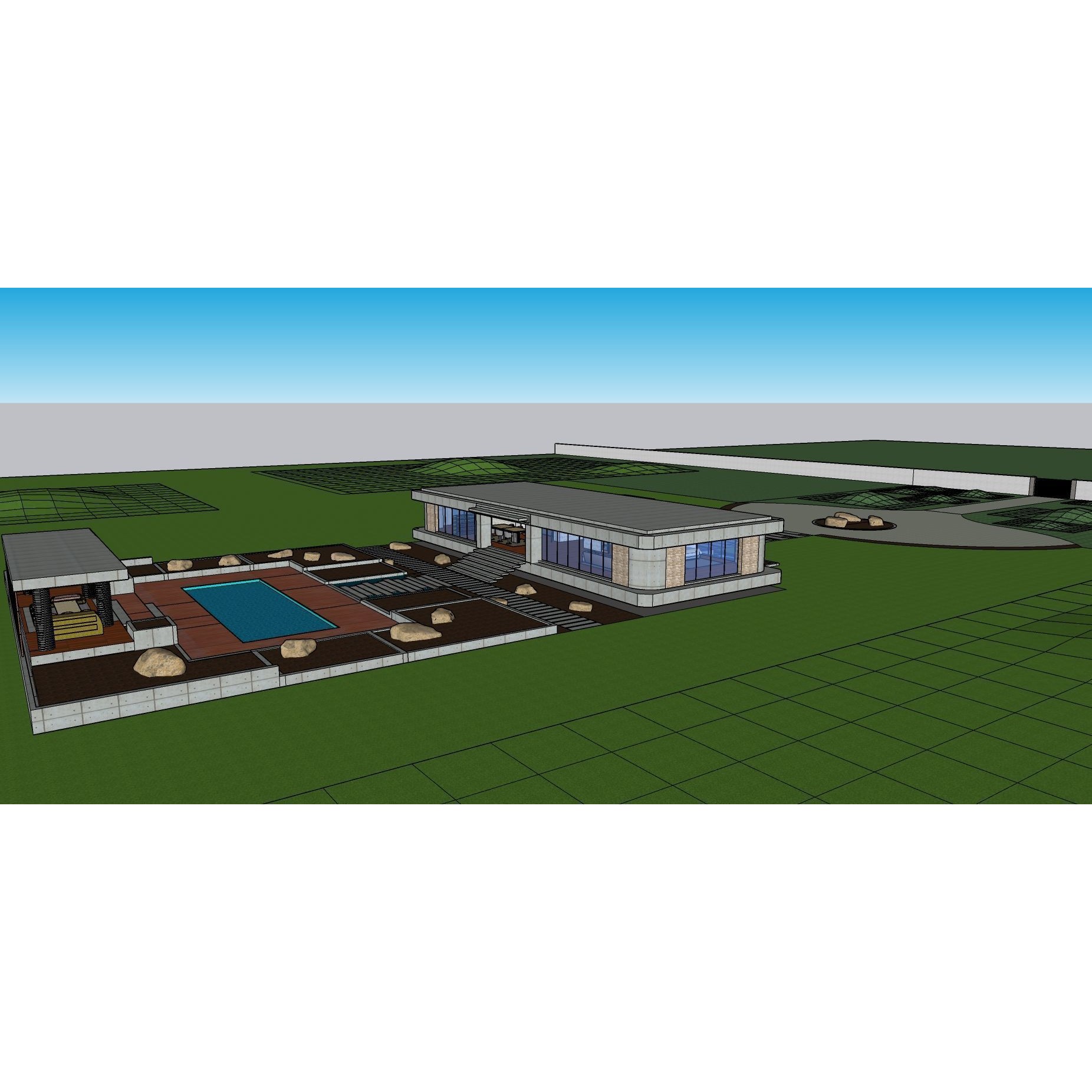 Modern Villa 3D Model – Minimalist Concrete Architecture with Luxury Landscape - View 54