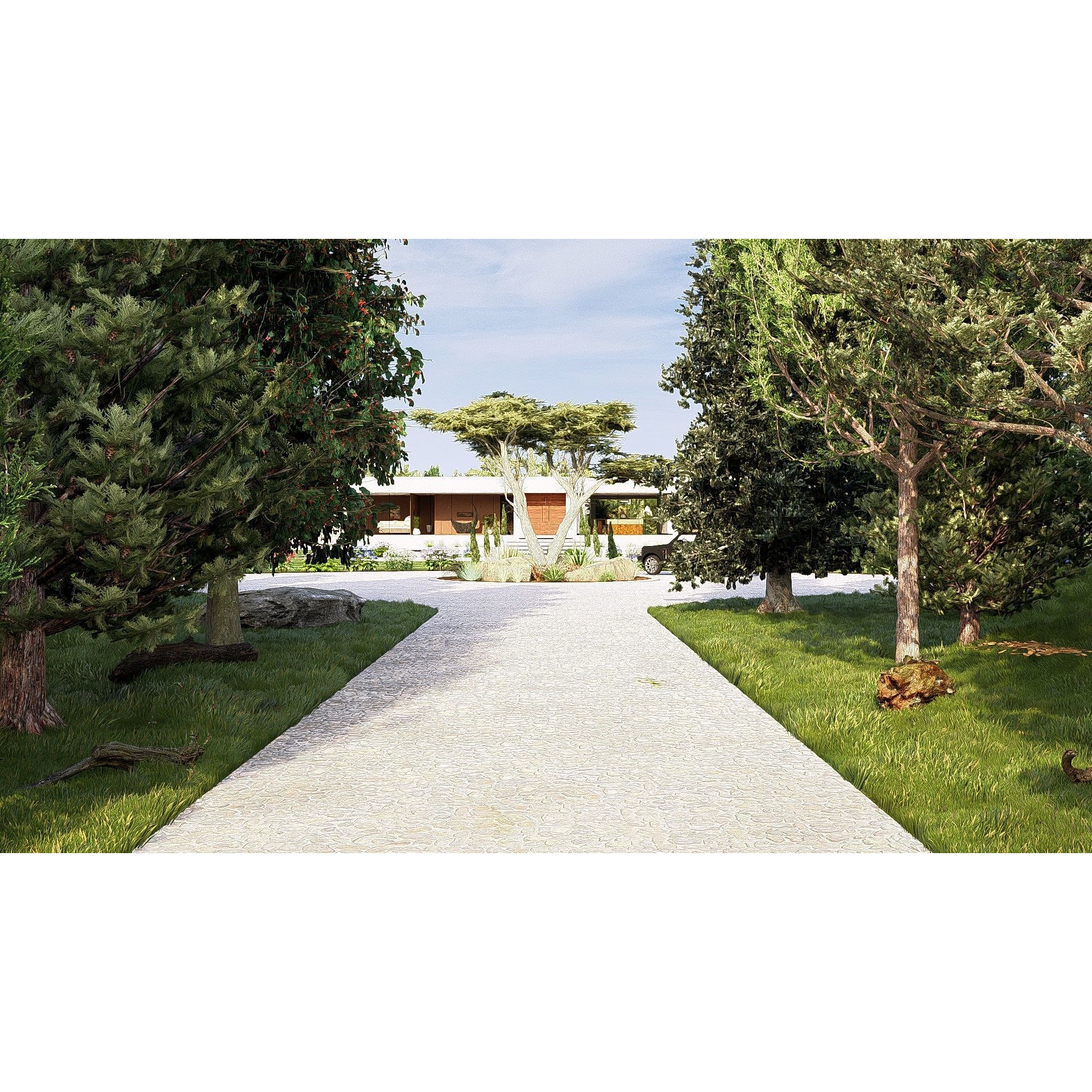 Modern Villa 3D Model – Minimalist Concrete Architecture with Luxury Landscape - View 6