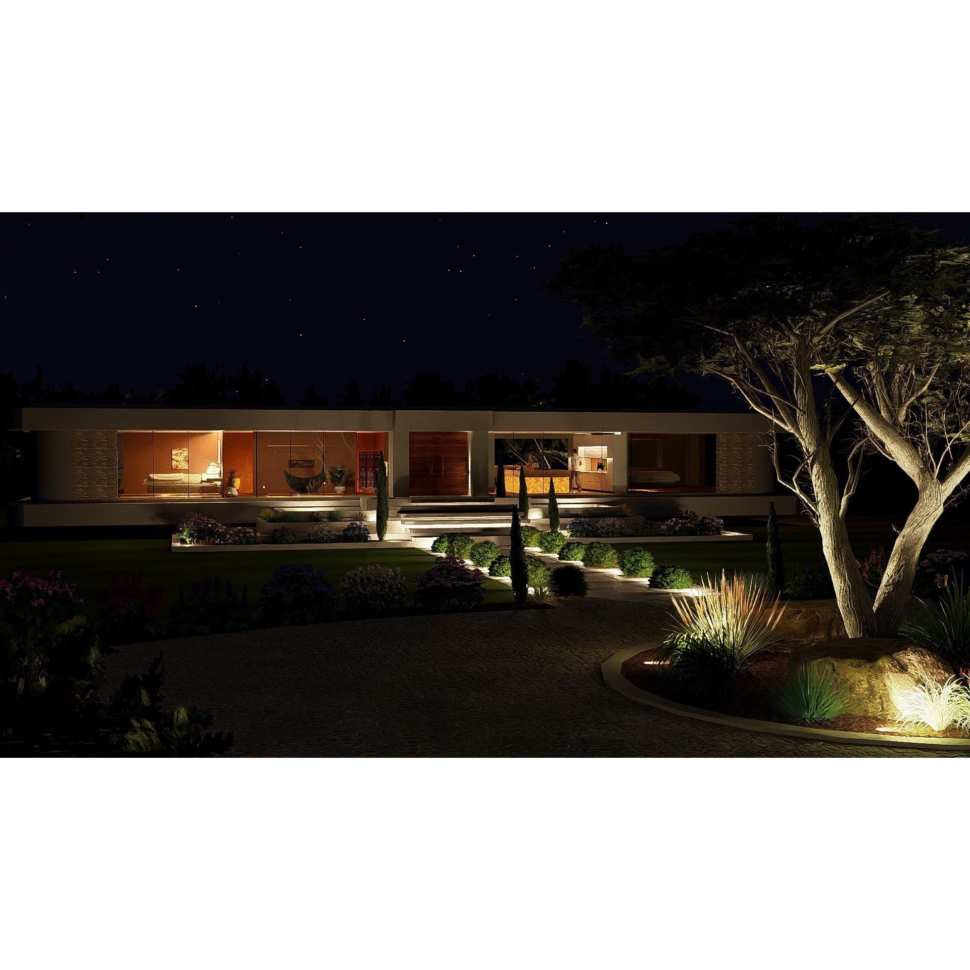 Modern Villa 3D Model – Minimalist Concrete Architecture with Luxury Landscape - View 7