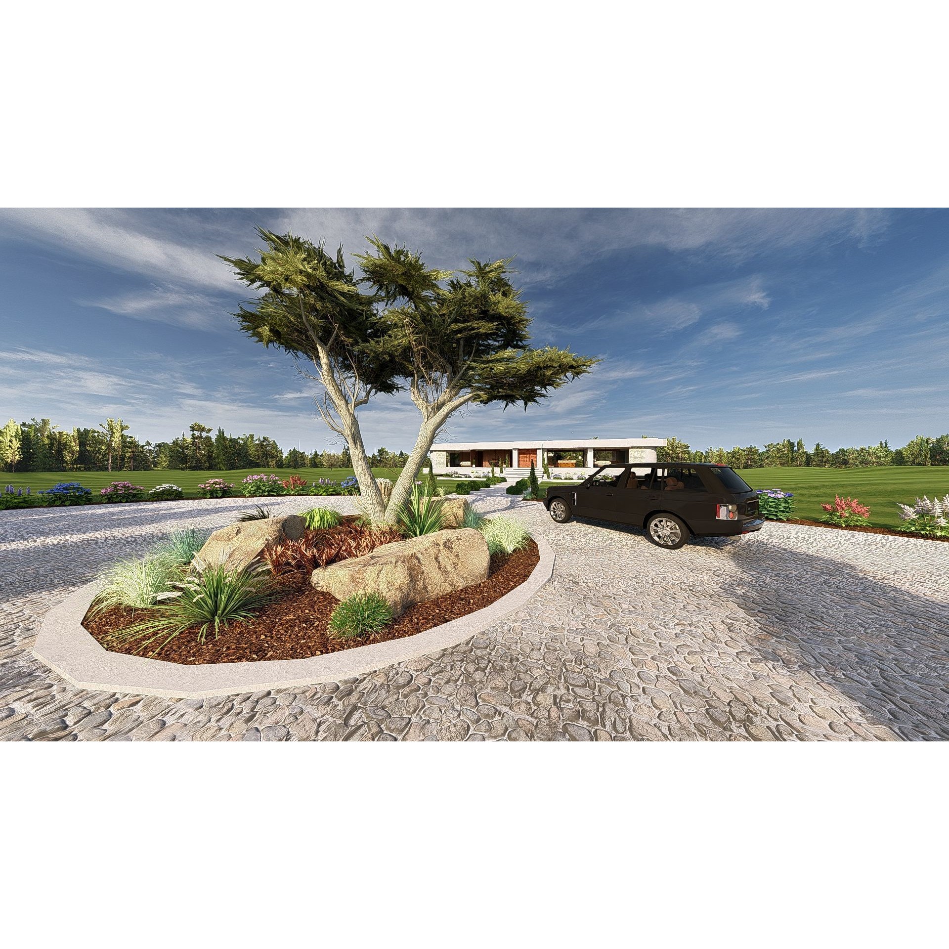 Modern Villa 3D Model – Minimalist Concrete Architecture with Luxury Landscape - View 8