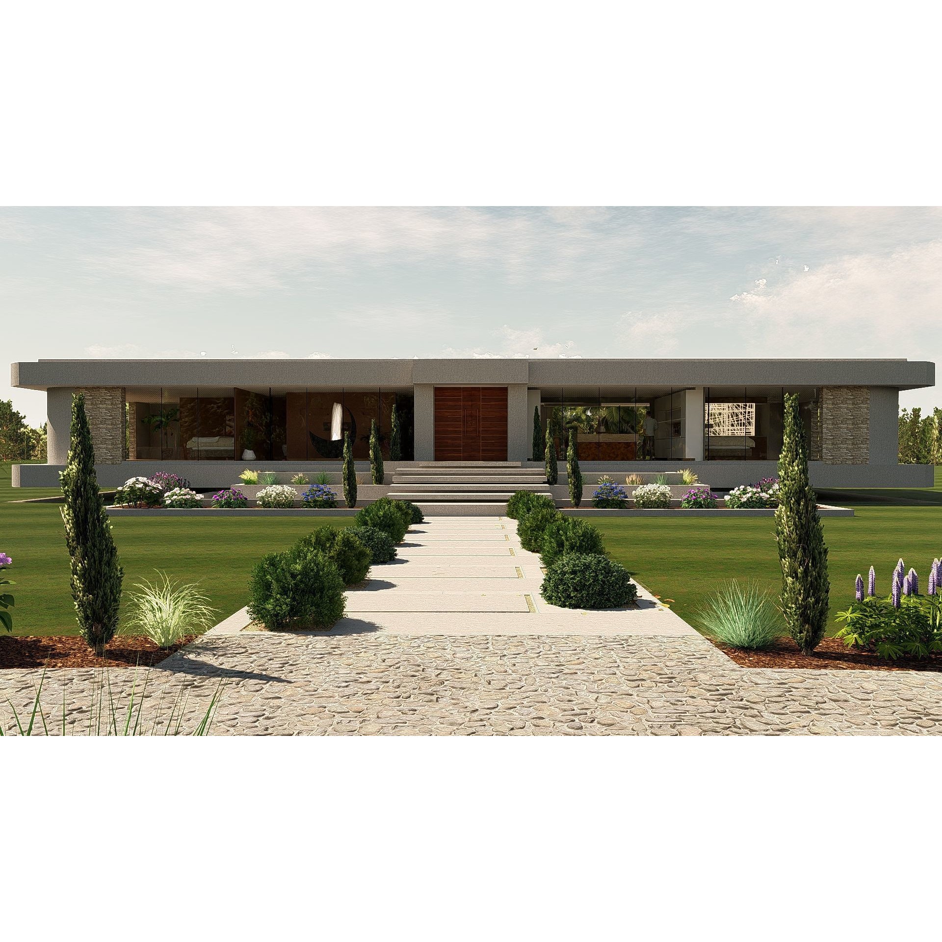 Modern Villa 3D Model – Minimalist Concrete Architecture with Luxury Landscape - View 9