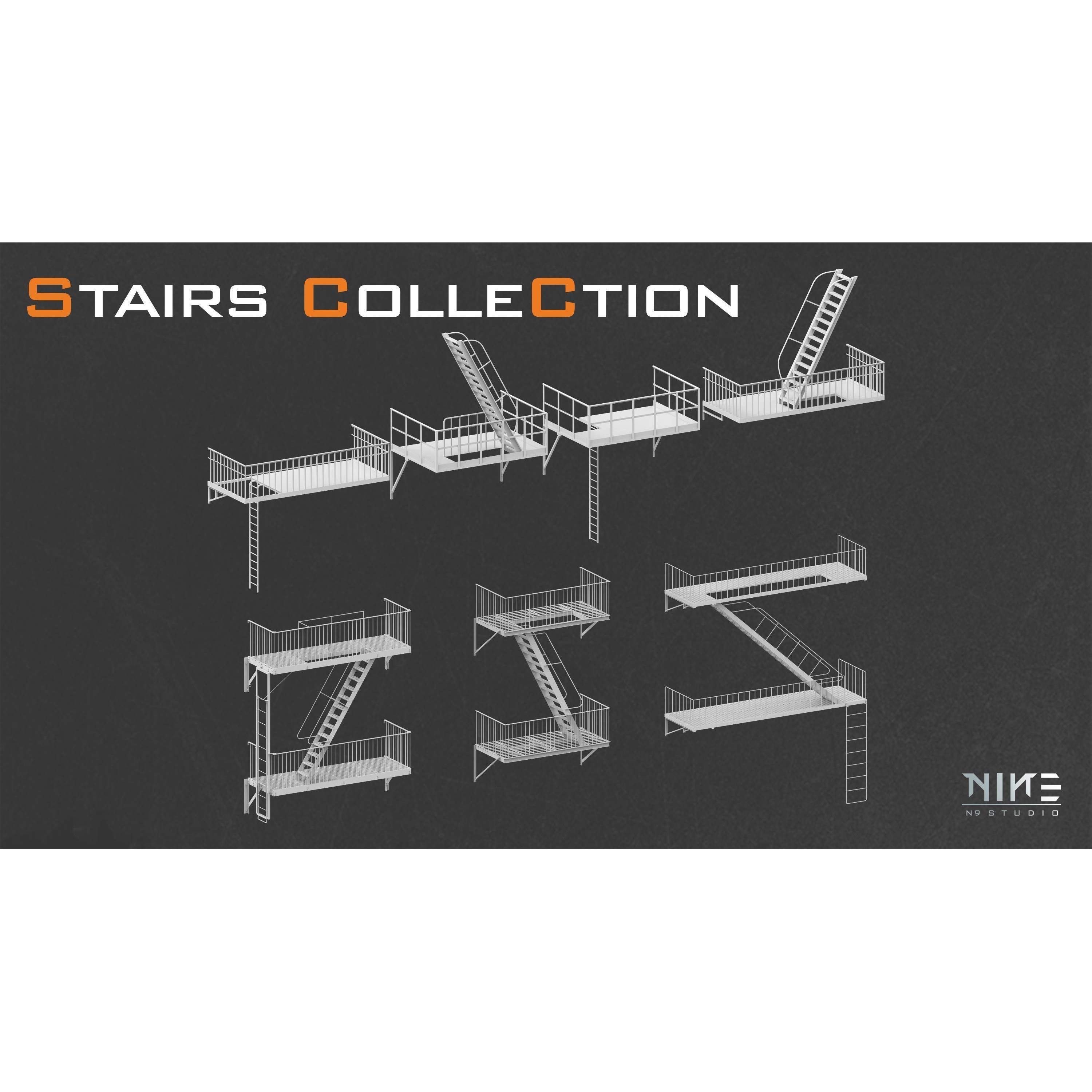 Stairs 3D Model – Diverse Collection of Game-Ready Assets, FBX, OBJ - View 10