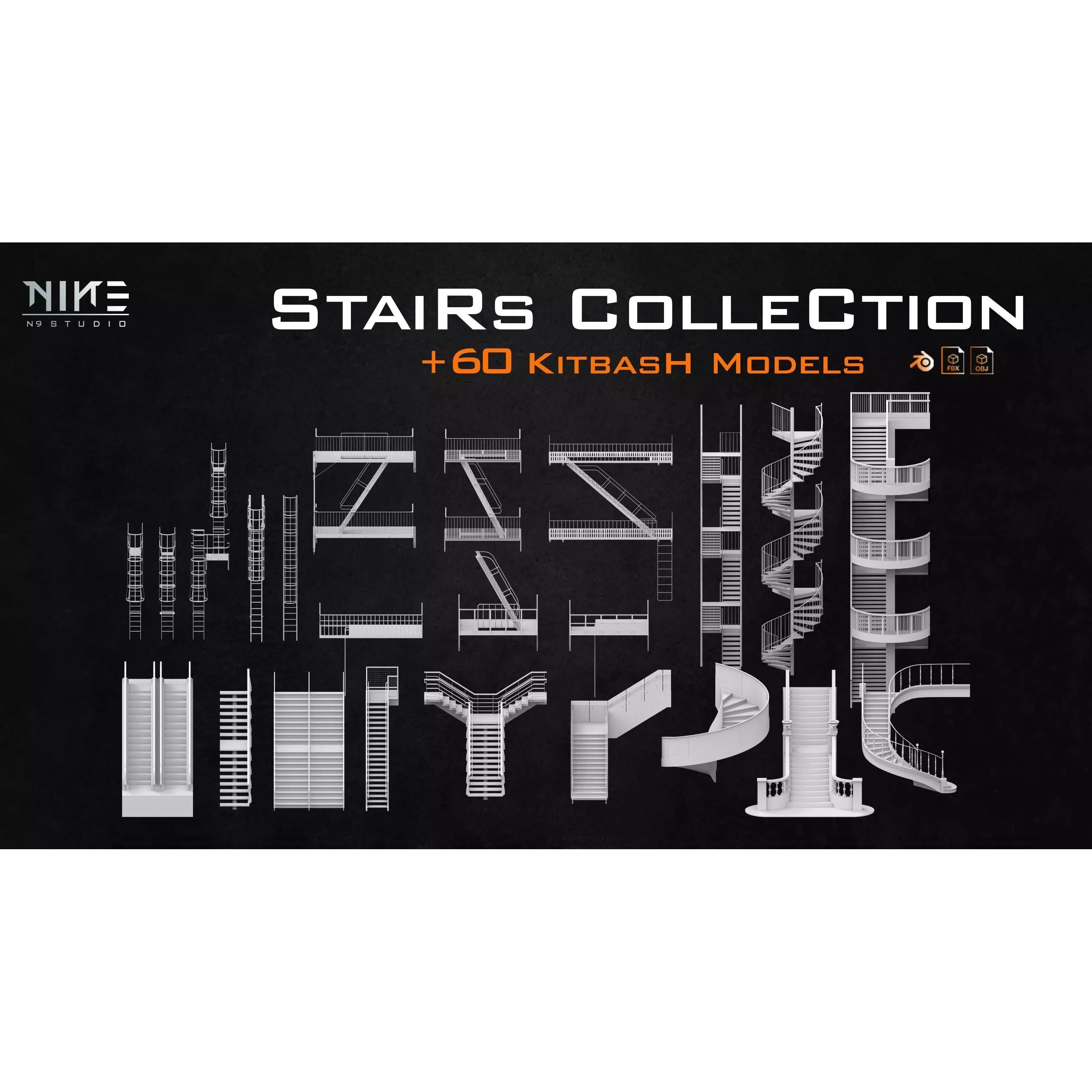 Stairs 3D Model – Diverse Collection of Game-Ready Assets, FBX, OBJ - View 2