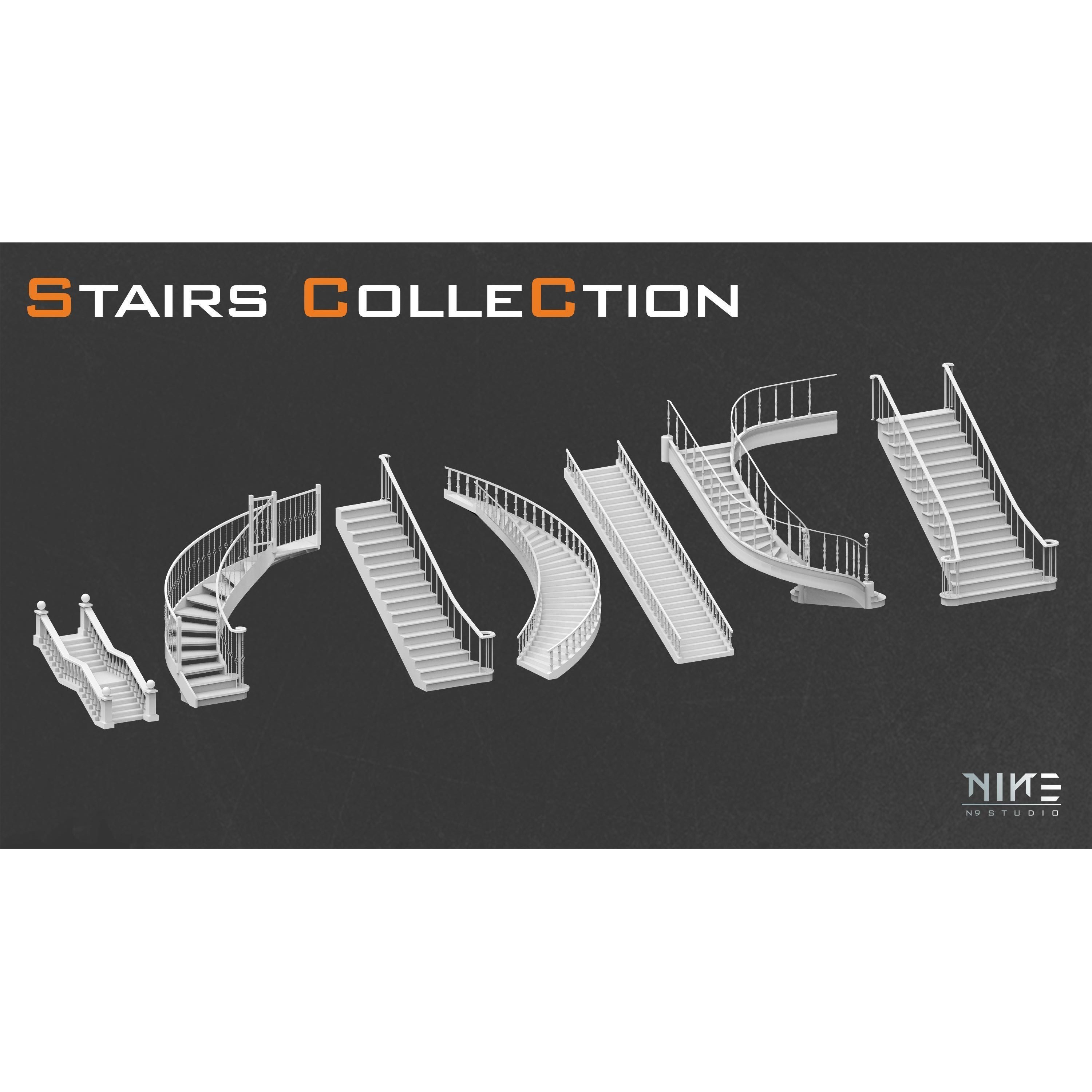 Stairs 3D Model – Diverse Collection of Game-Ready Assets, FBX, OBJ - View 3