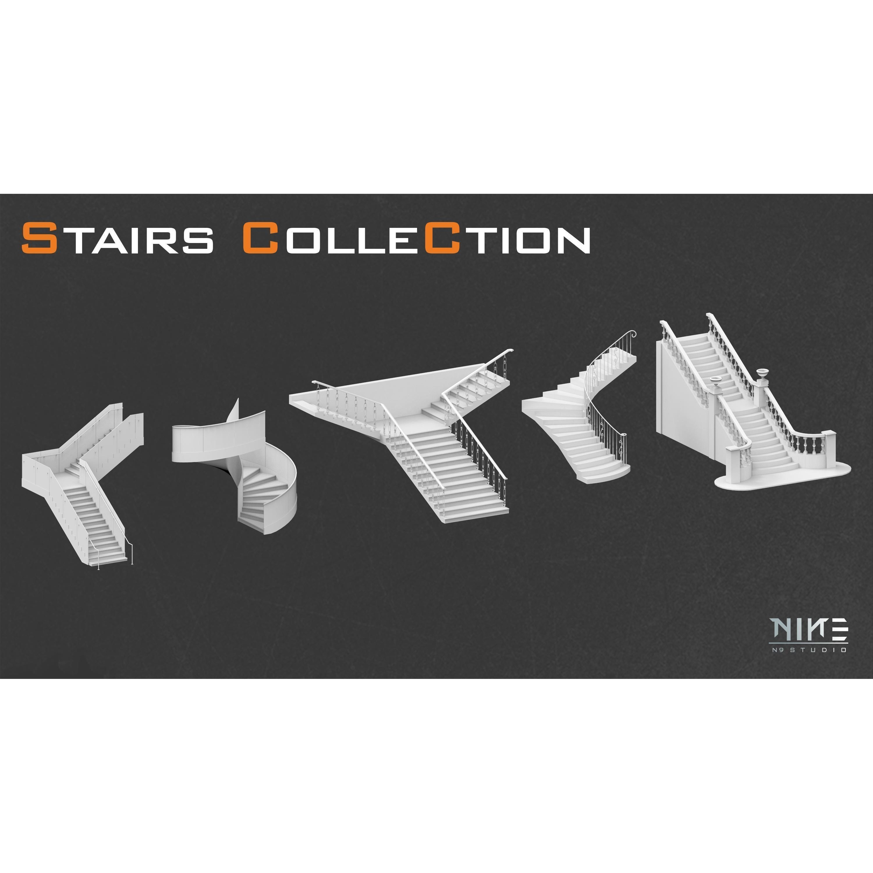 Stairs 3D Model – Diverse Collection of Game-Ready Assets, FBX, OBJ - View 4