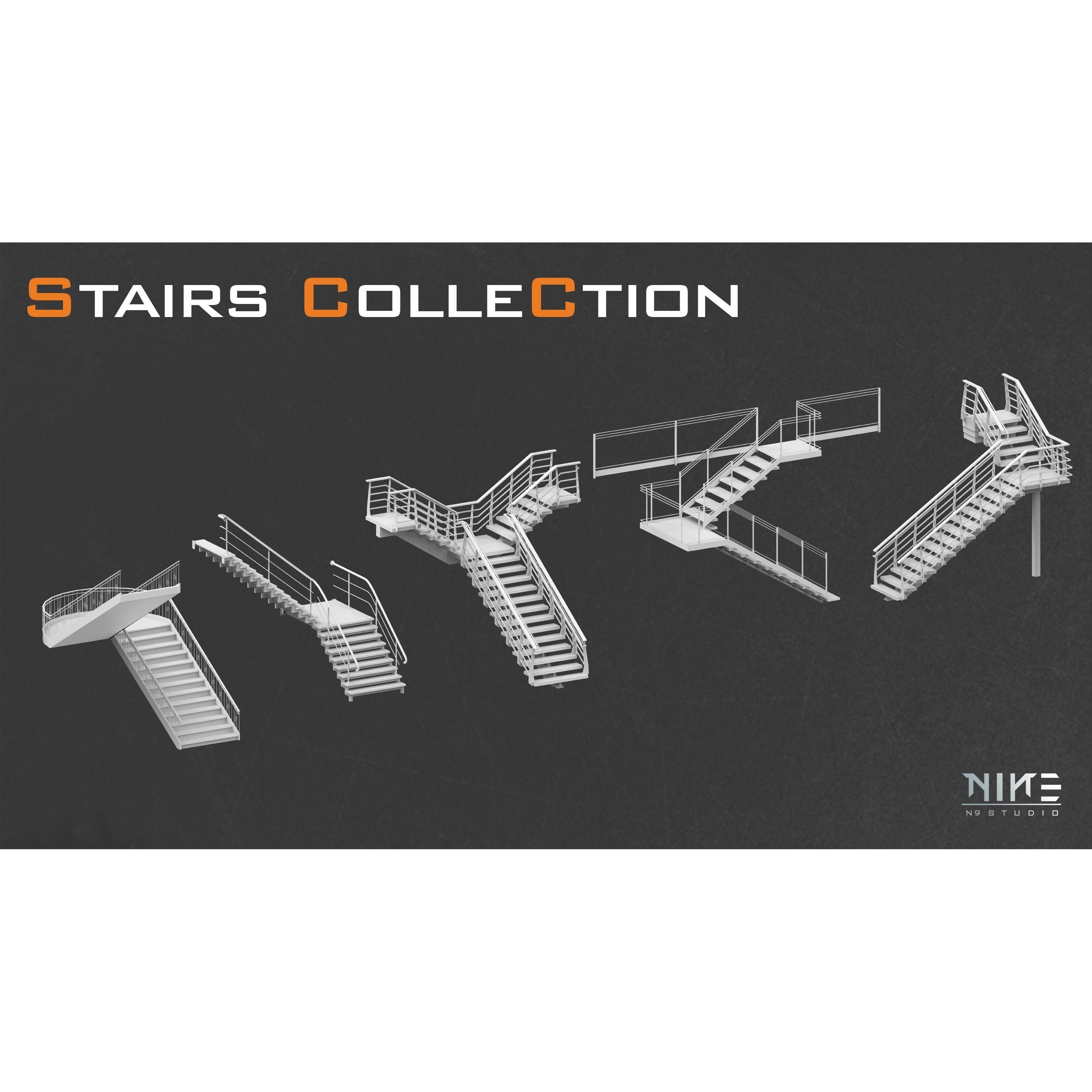 Stairs 3D Model – Diverse Collection of Game-Ready Assets, FBX, OBJ - View 5
