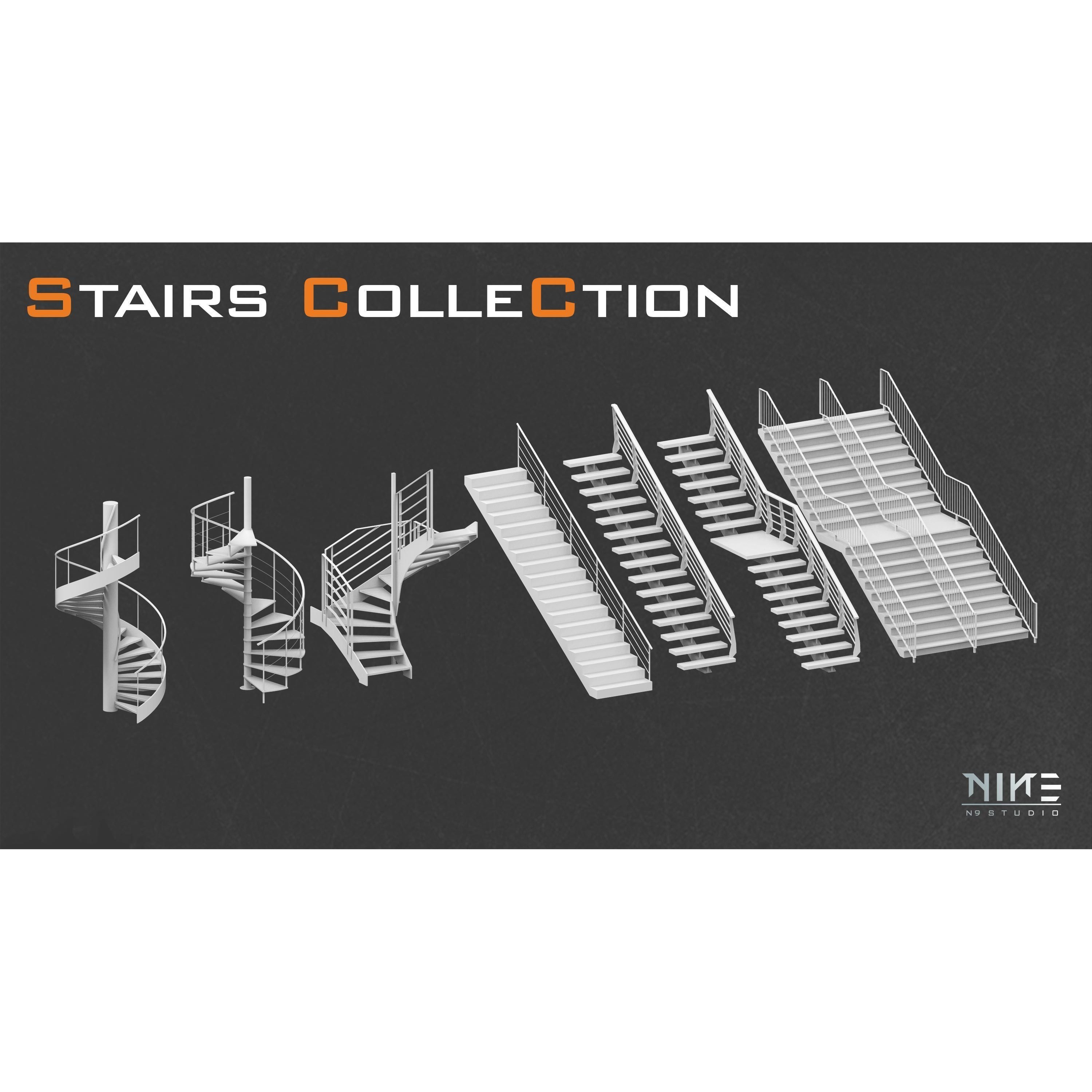 Stairs 3D Model – Diverse Collection of Game-Ready Assets, FBX, OBJ - View 6