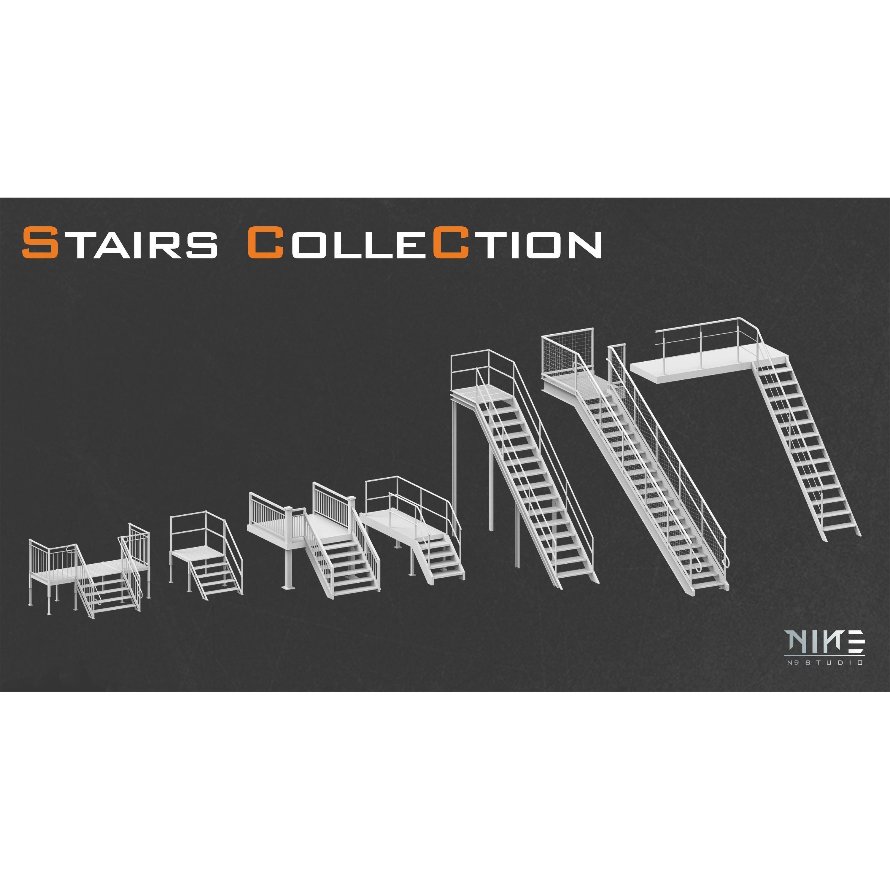 Stairs 3D Model – Diverse Collection of Game-Ready Assets, FBX, OBJ - View 7
