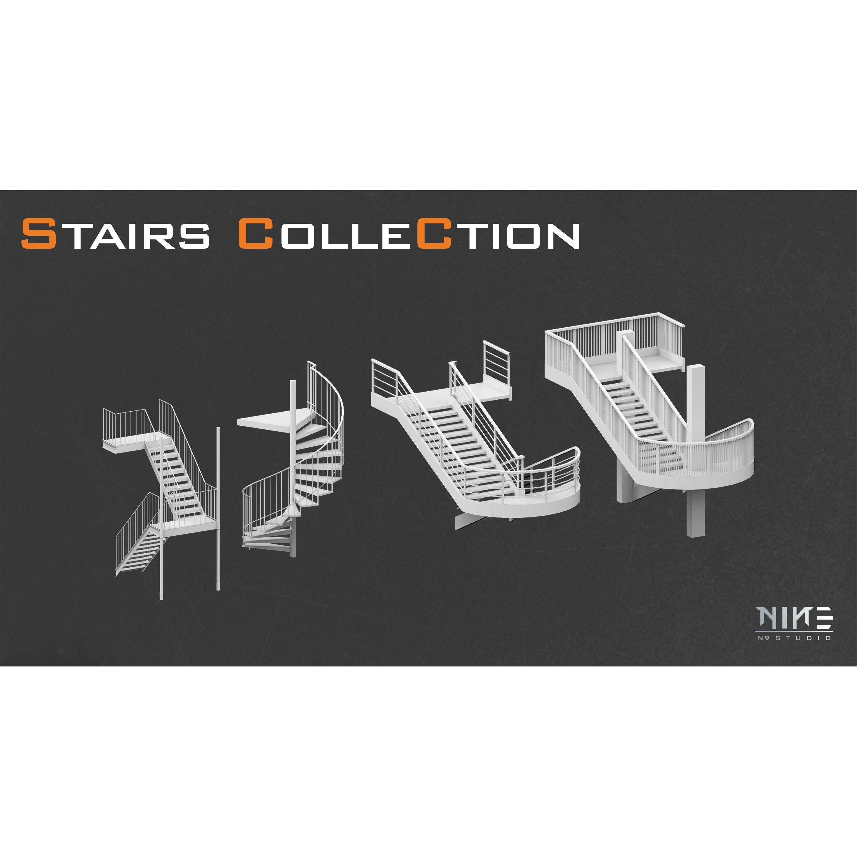 Stairs 3D Model – Diverse Collection of Game-Ready Assets, FBX, OBJ - View 8