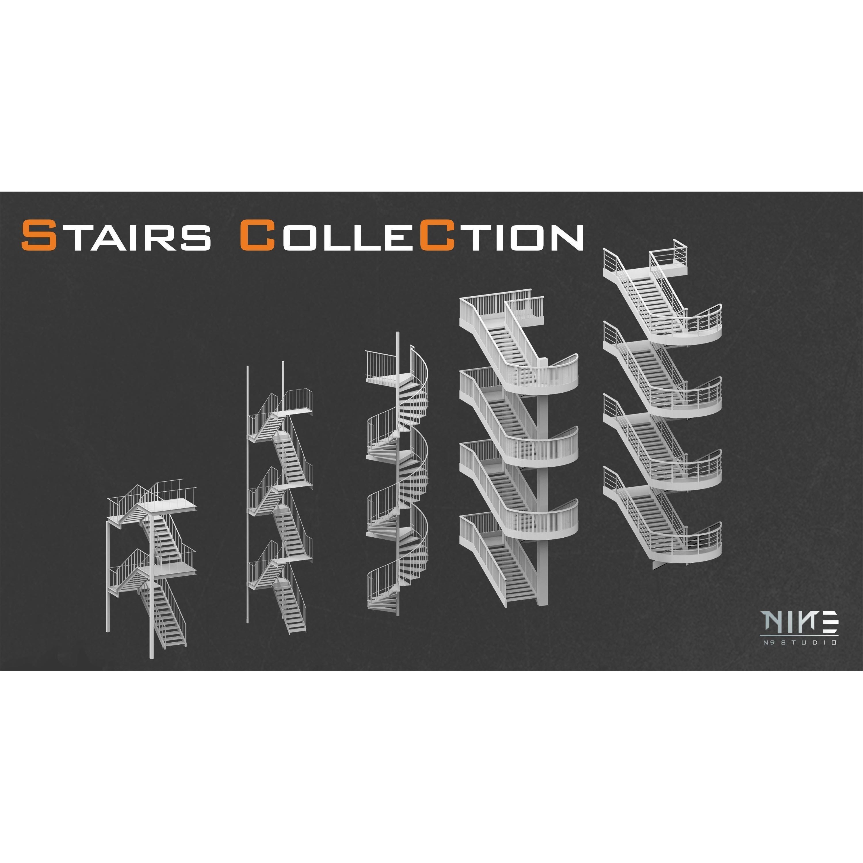 Stairs 3D Model – Diverse Collection of Game-Ready Assets, FBX, OBJ - View 9