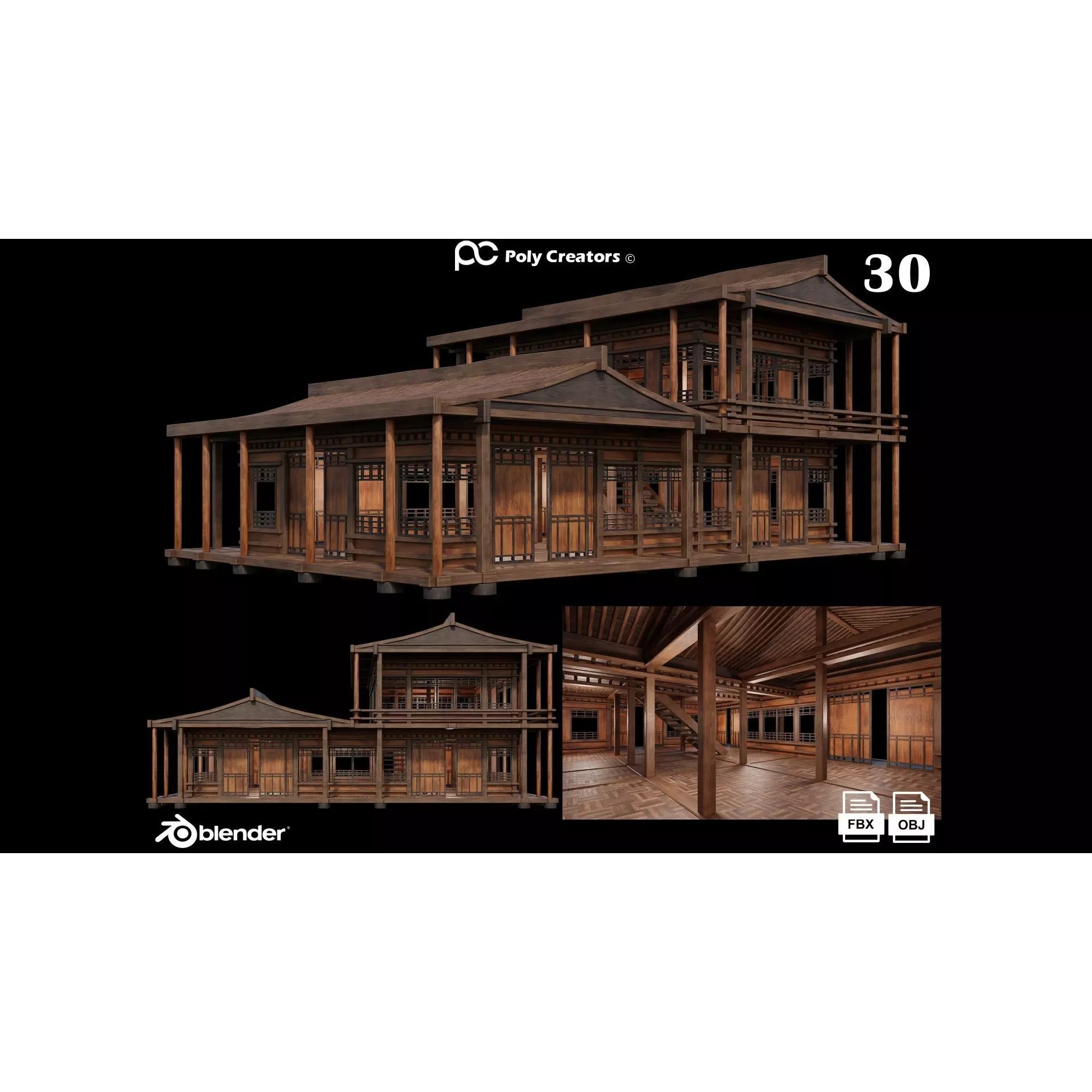 Medieval Houses 3D Model – Low Poly Game Ready with 4K Textures - View 2