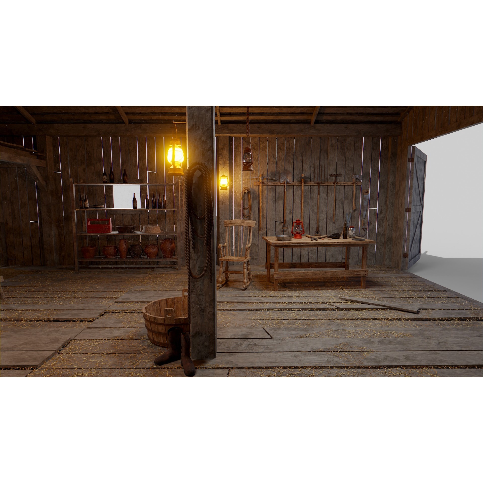 Old Hybrid Barn 3D Model – Low Poly Architectural Asset, PBR Textures - View 11
