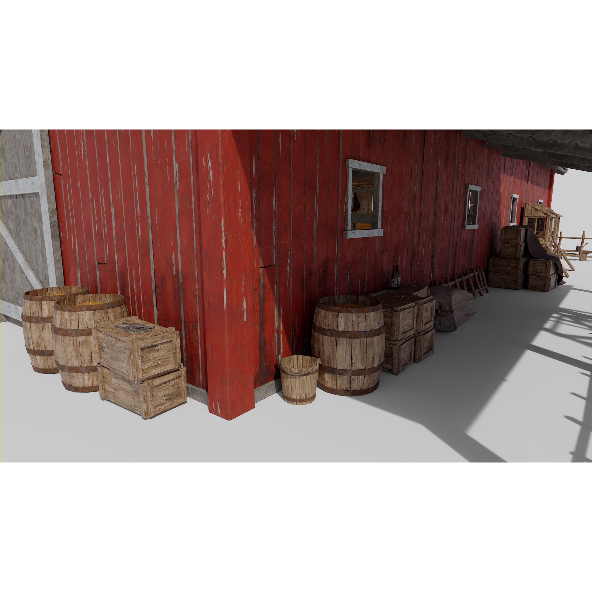 Old Hybrid Barn 3D Model – Low Poly Architectural Asset, PBR Textures - View 17