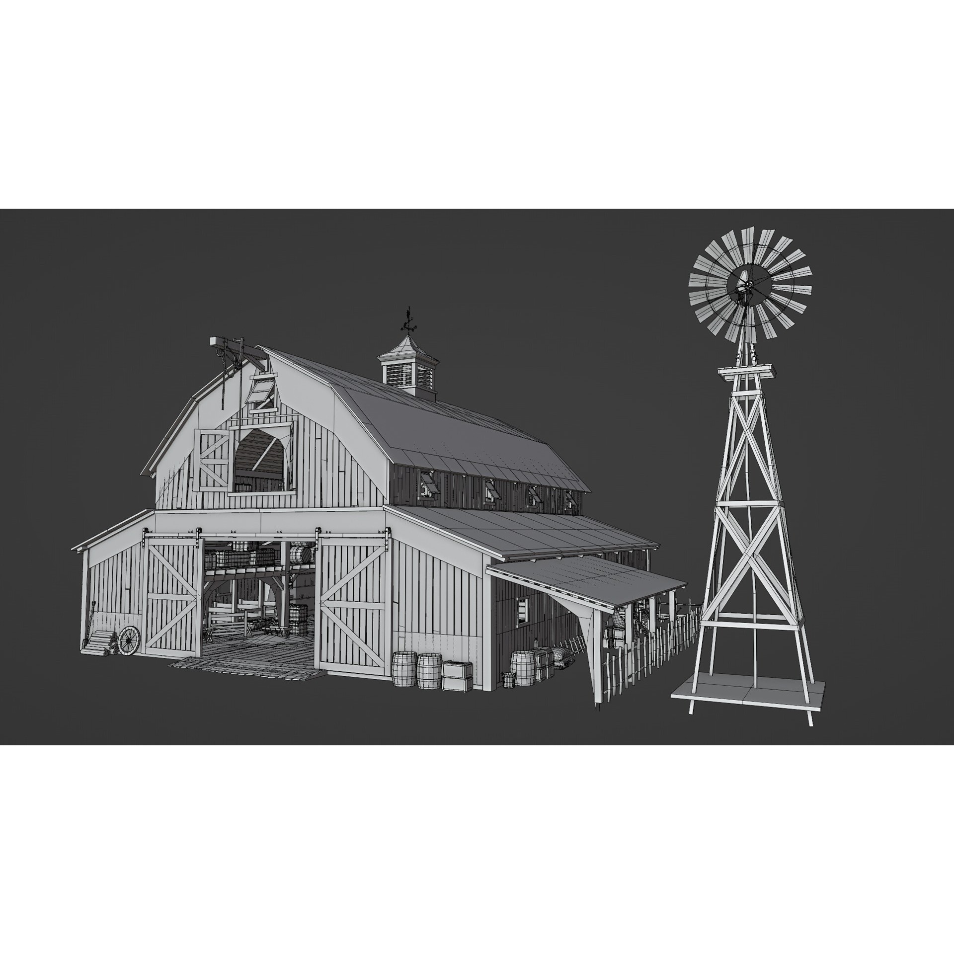 Old Hybrid Barn 3D Model – Low Poly Architectural Asset, PBR Textures - View 18