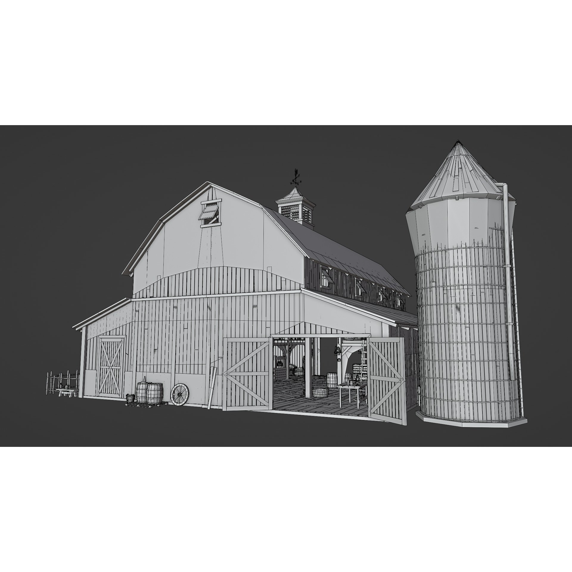 Old Hybrid Barn 3D Model – Low Poly Architectural Asset, PBR Textures - View 19