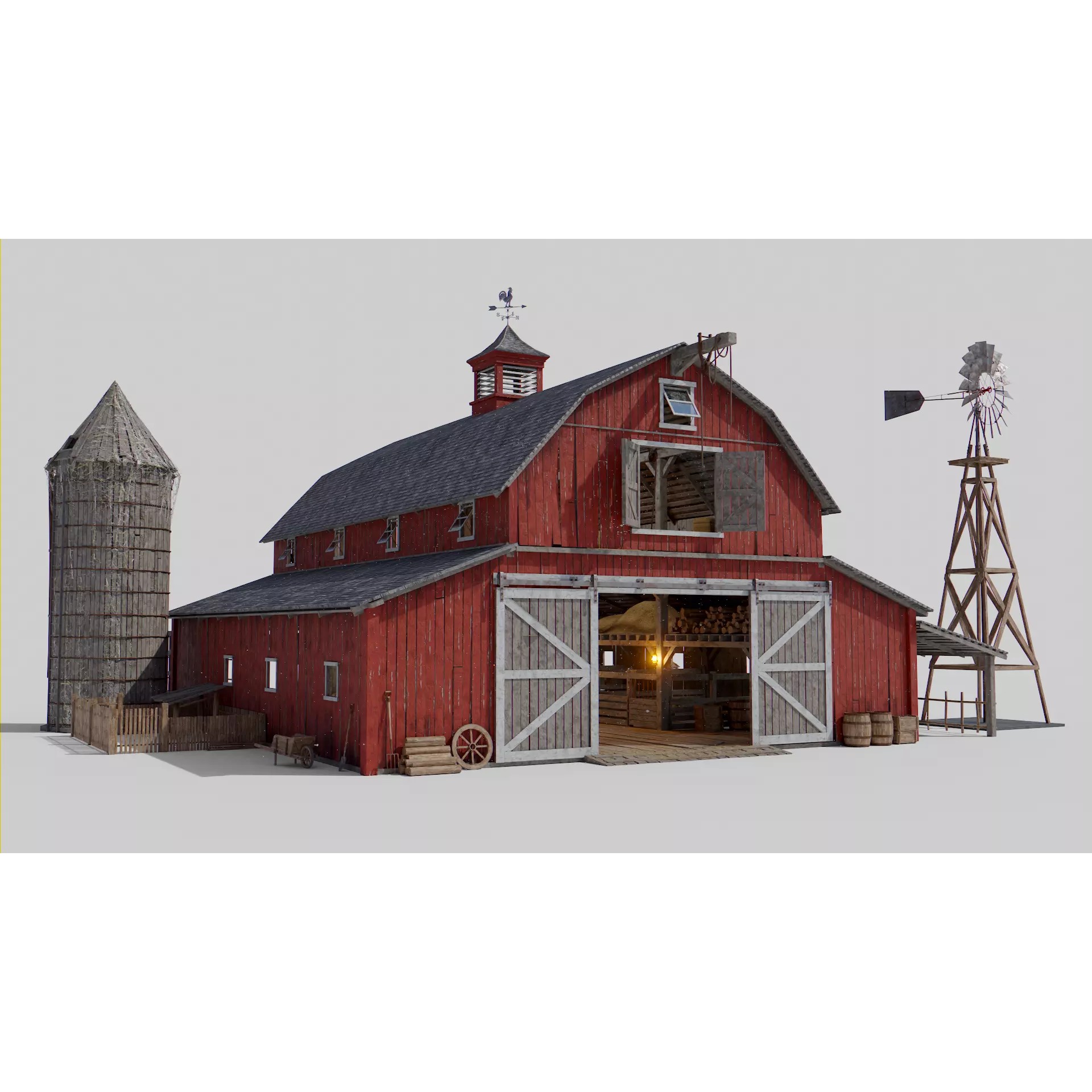 Old Hybrid Barn 3D Model – Low Poly Architectural Asset, PBR Textures - View 2