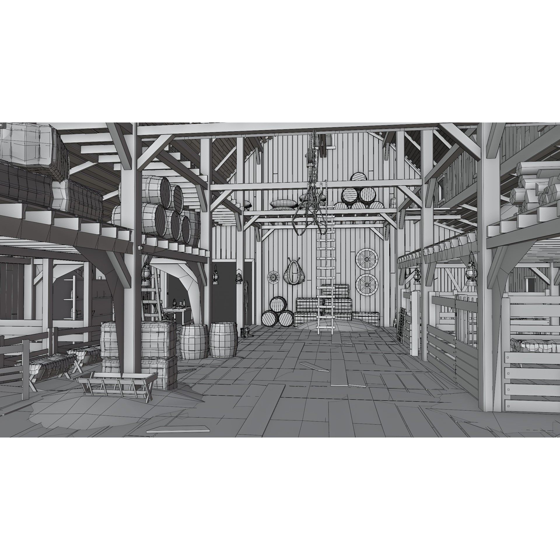 Old Hybrid Barn 3D Model – Low Poly Architectural Asset, PBR Textures - View 20