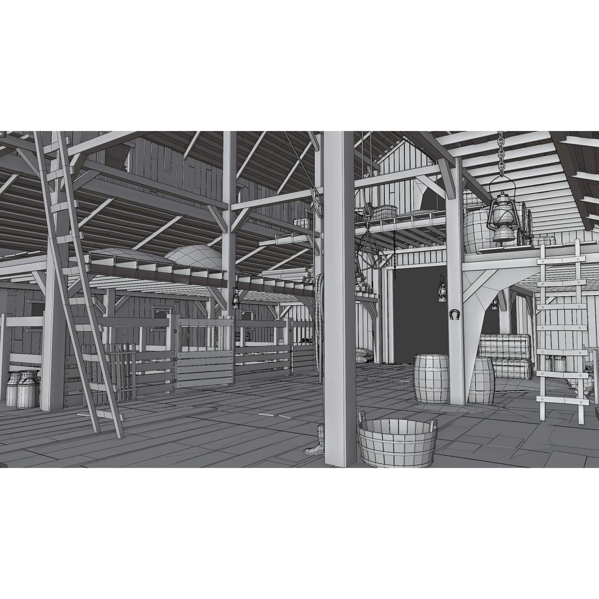 Old Hybrid Barn 3D Model – Low Poly Architectural Asset, PBR Textures - View 21