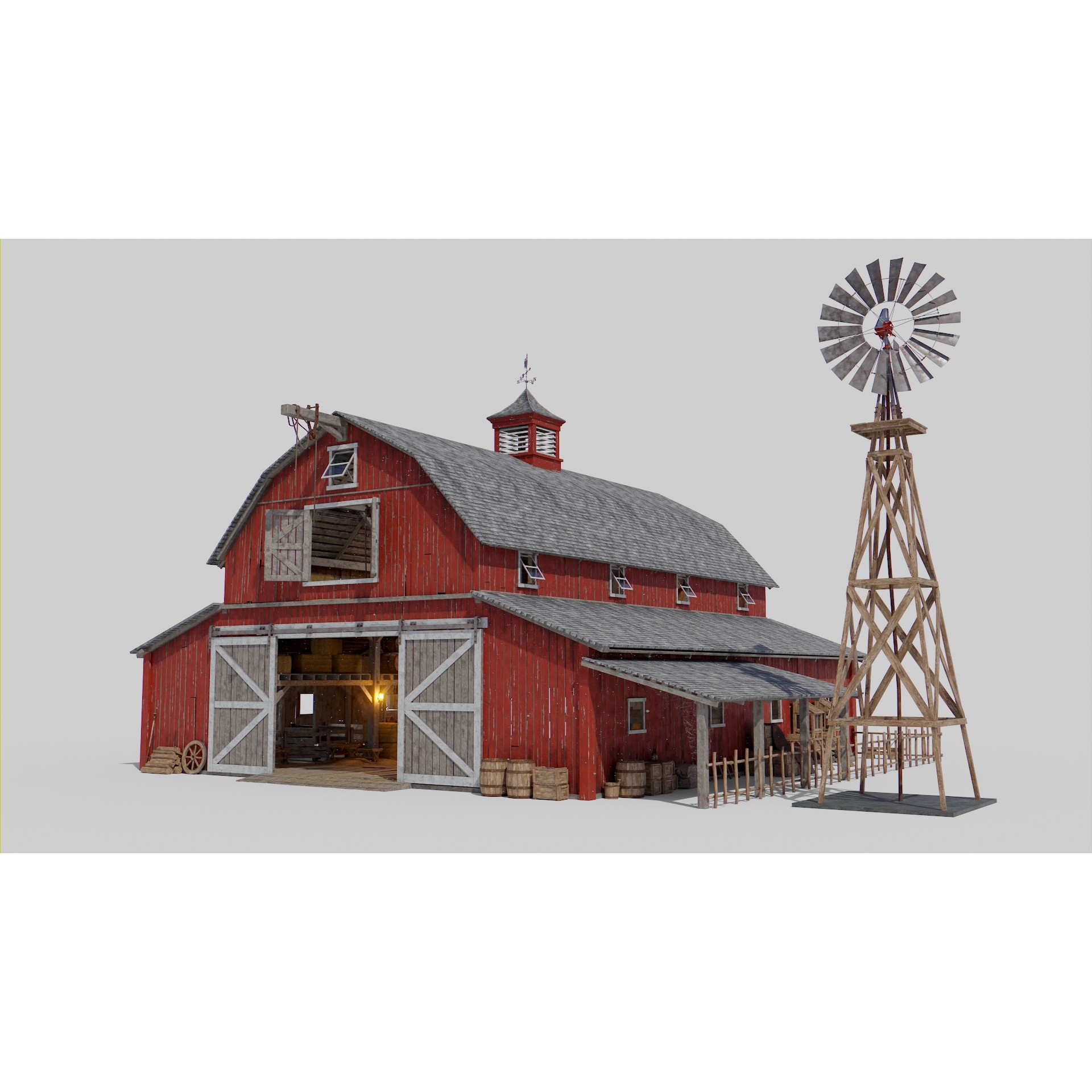 Old Hybrid Barn 3D Model – Low Poly Architectural Asset, PBR Textures - View 3