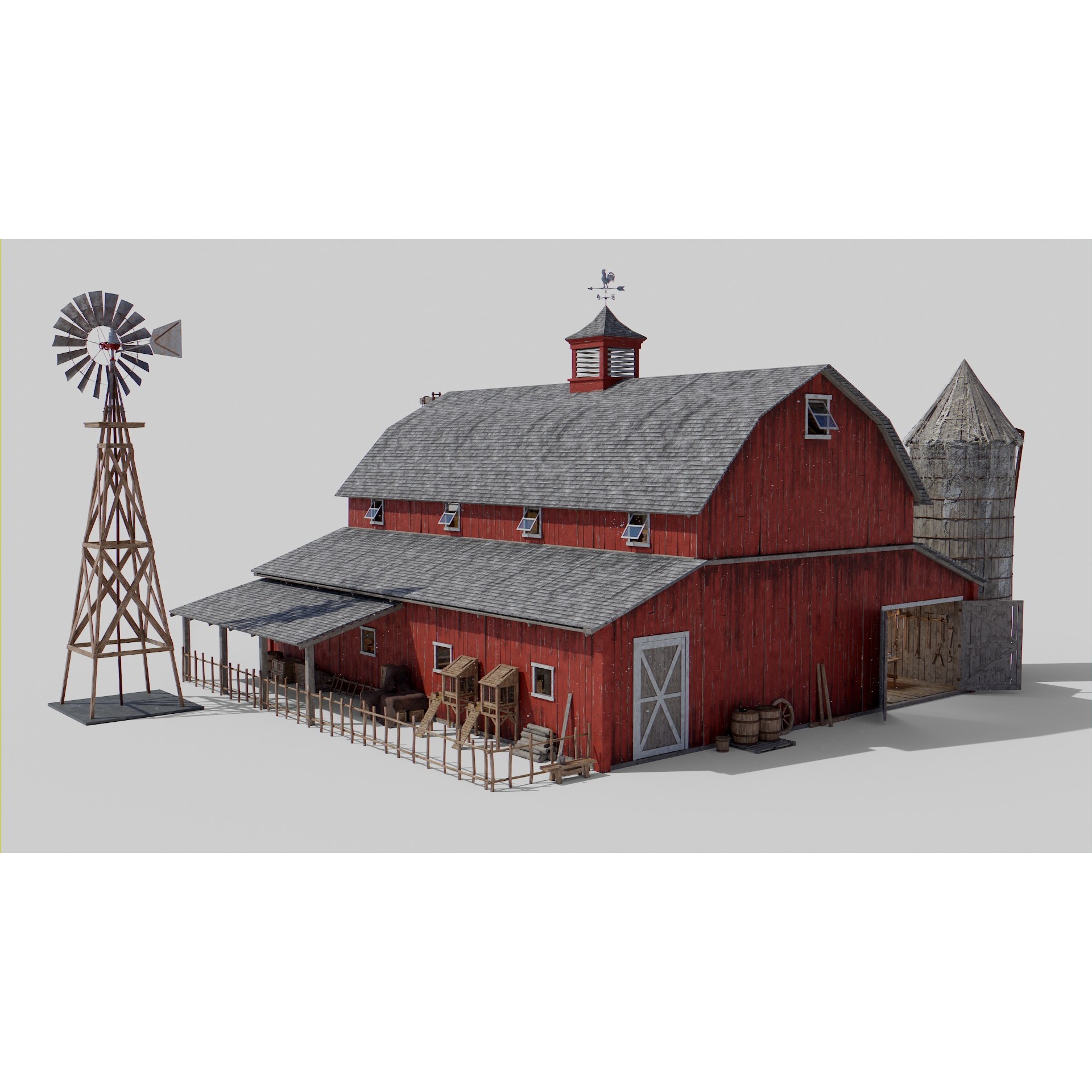 Old Hybrid Barn 3D Model – Low Poly Architectural Asset, PBR Textures - View 4