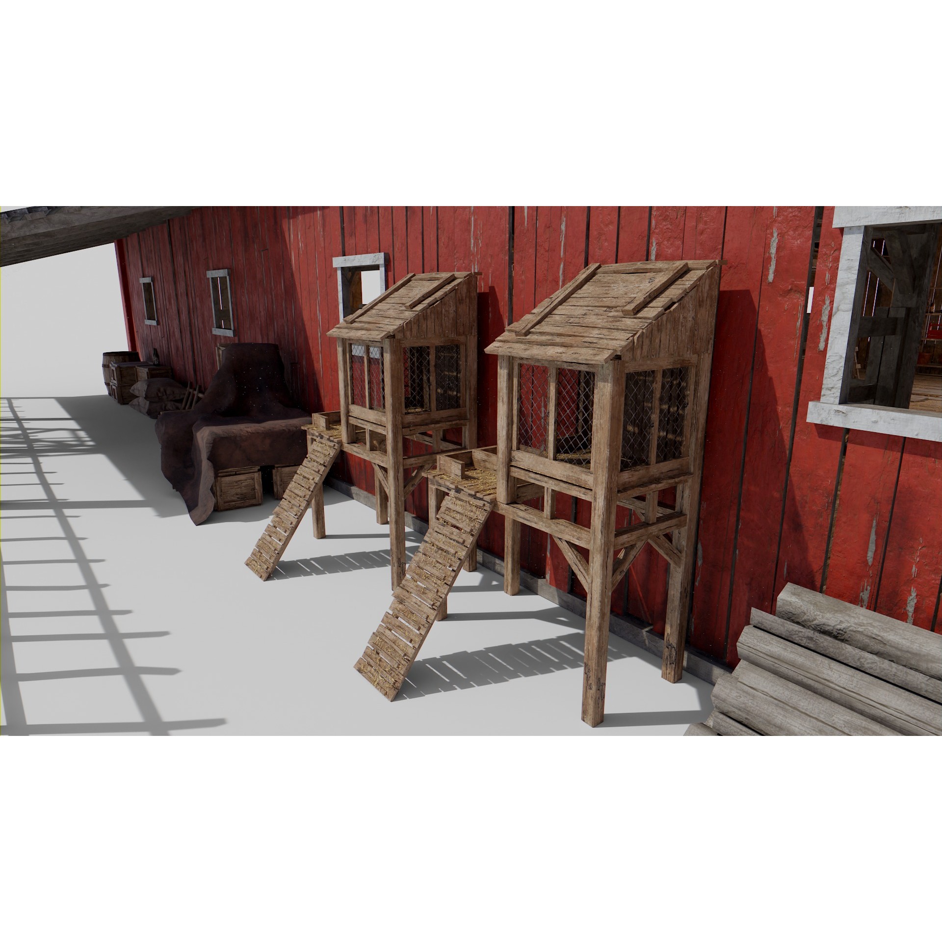 Old Hybrid Barn 3D Model – Low Poly Architectural Asset, PBR Textures - View 5