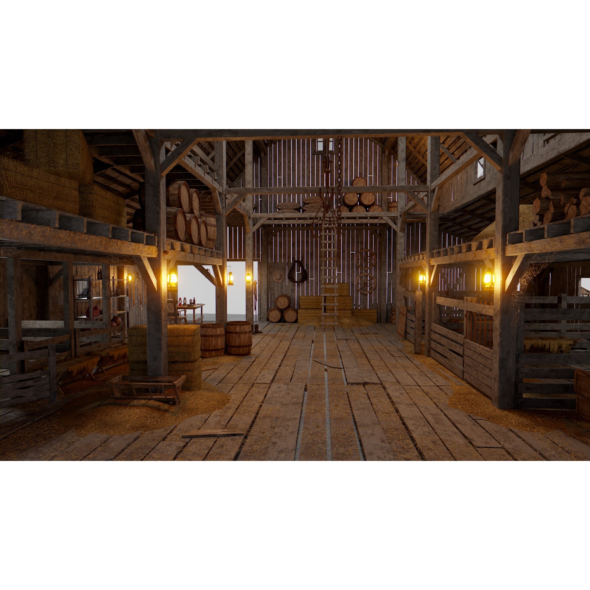 Old Hybrid Barn 3D Model – Low Poly Architectural Asset, PBR Textures - View 6