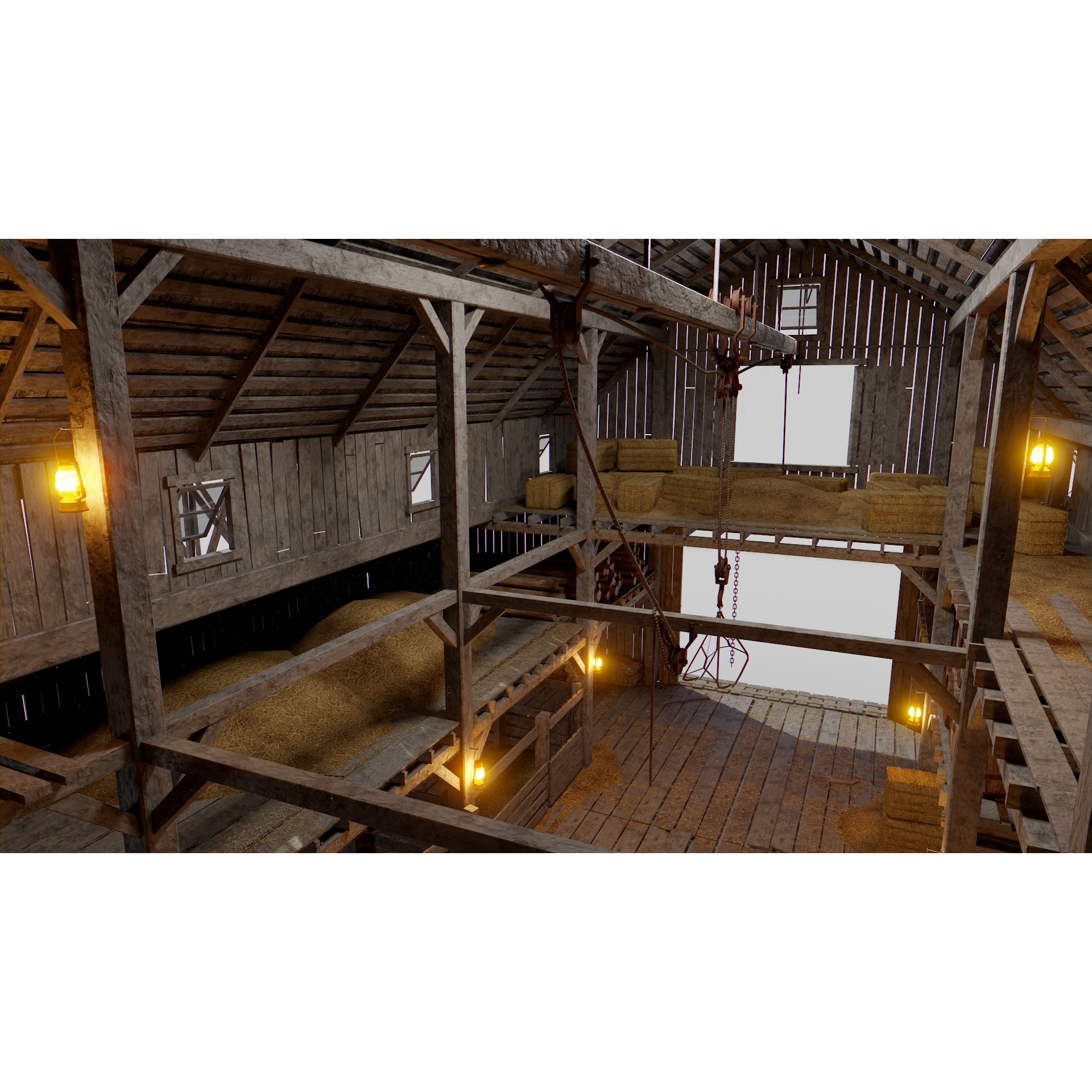 Old Hybrid Barn 3D Model – Low Poly Architectural Asset, PBR Textures - View 8