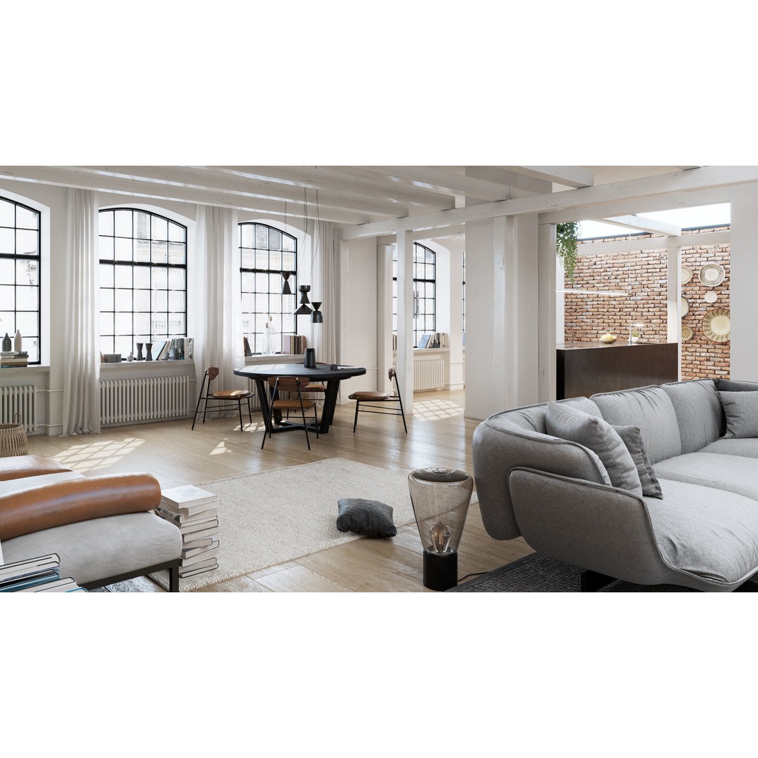 Workshop Apartment 3D Model – Modern Interior, Cinema 4D, Corona Renderer