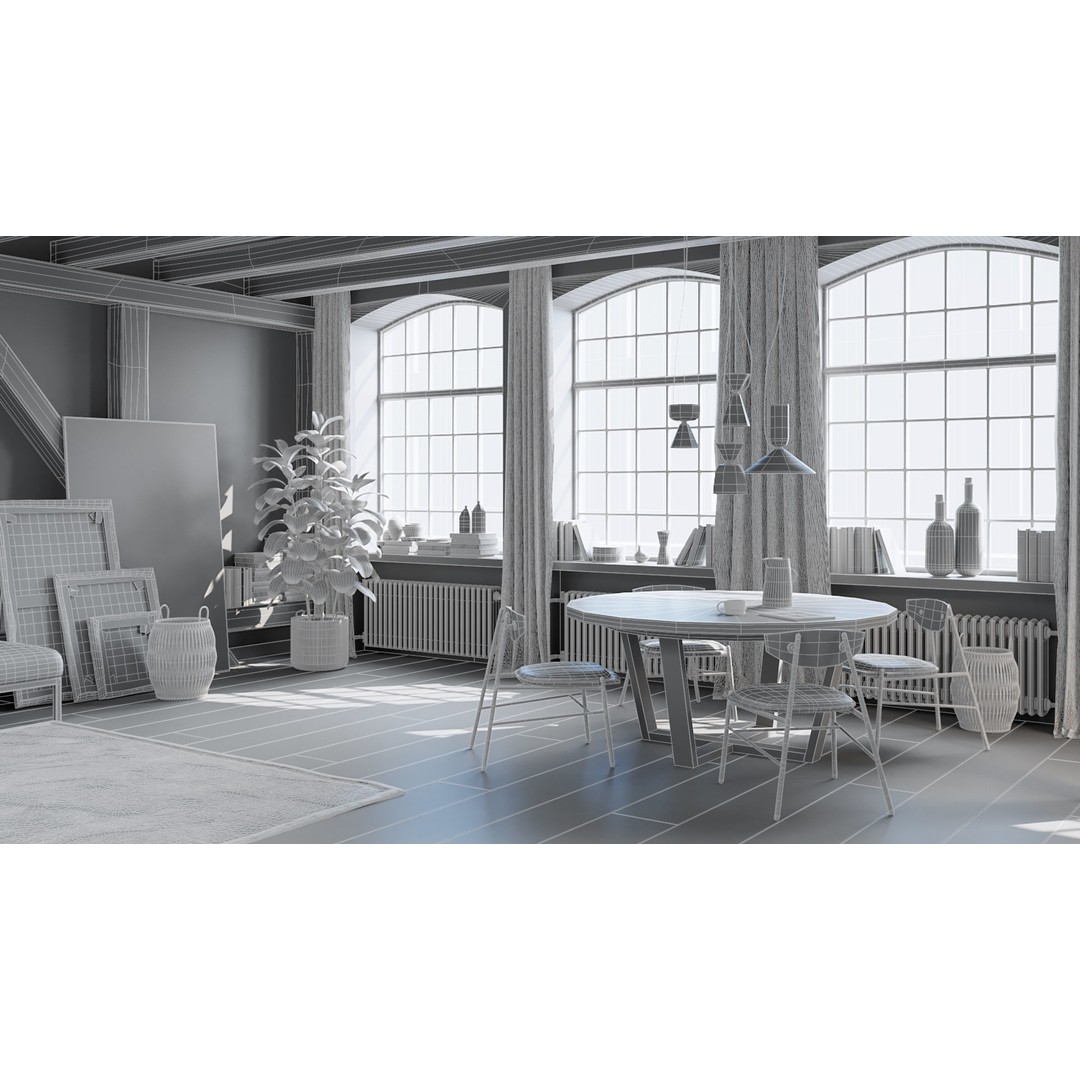 Workshop Apartment 3D Model – Modern Interior, Cinema 4D, Corona Renderer - View 18