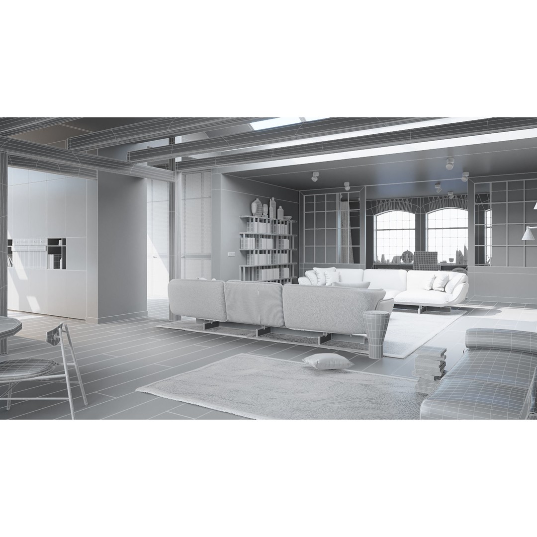 Workshop Apartment 3D Model – Modern Interior, Cinema 4D, Corona Renderer - View 22
