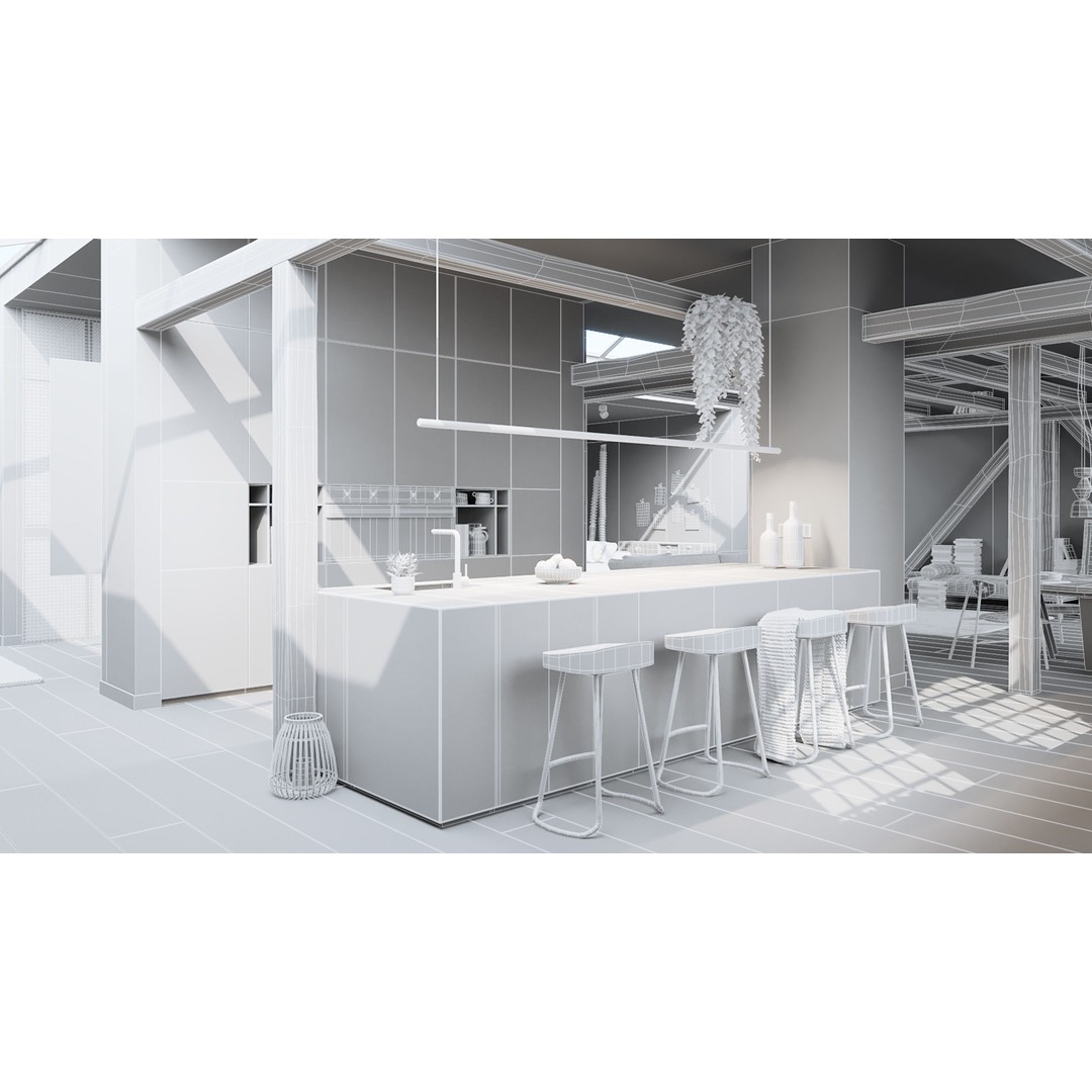 Workshop Apartment 3D Model – Modern Interior, Cinema 4D, Corona Renderer - View 24