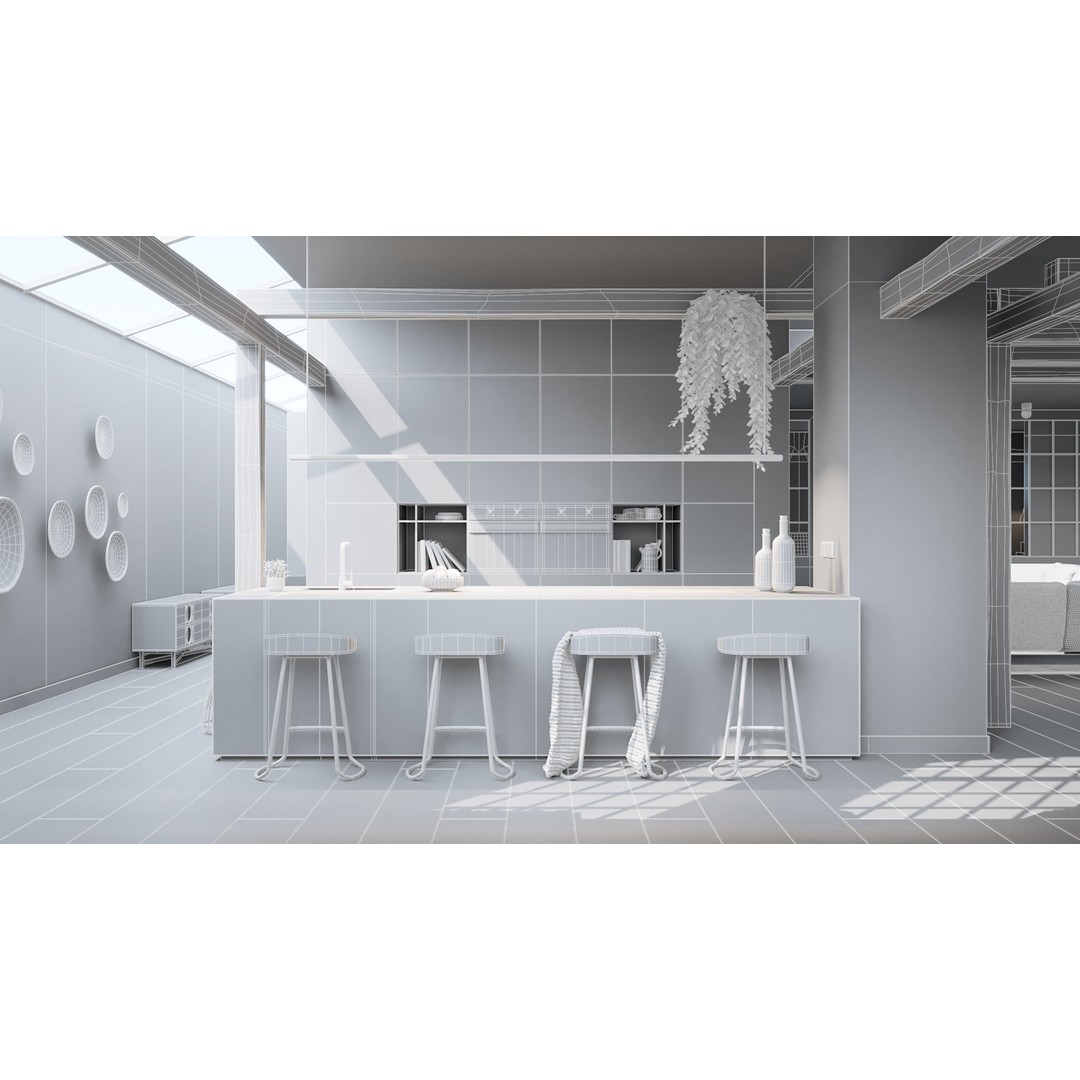 Workshop Apartment 3D Model – Modern Interior, Cinema 4D, Corona Renderer - View 27