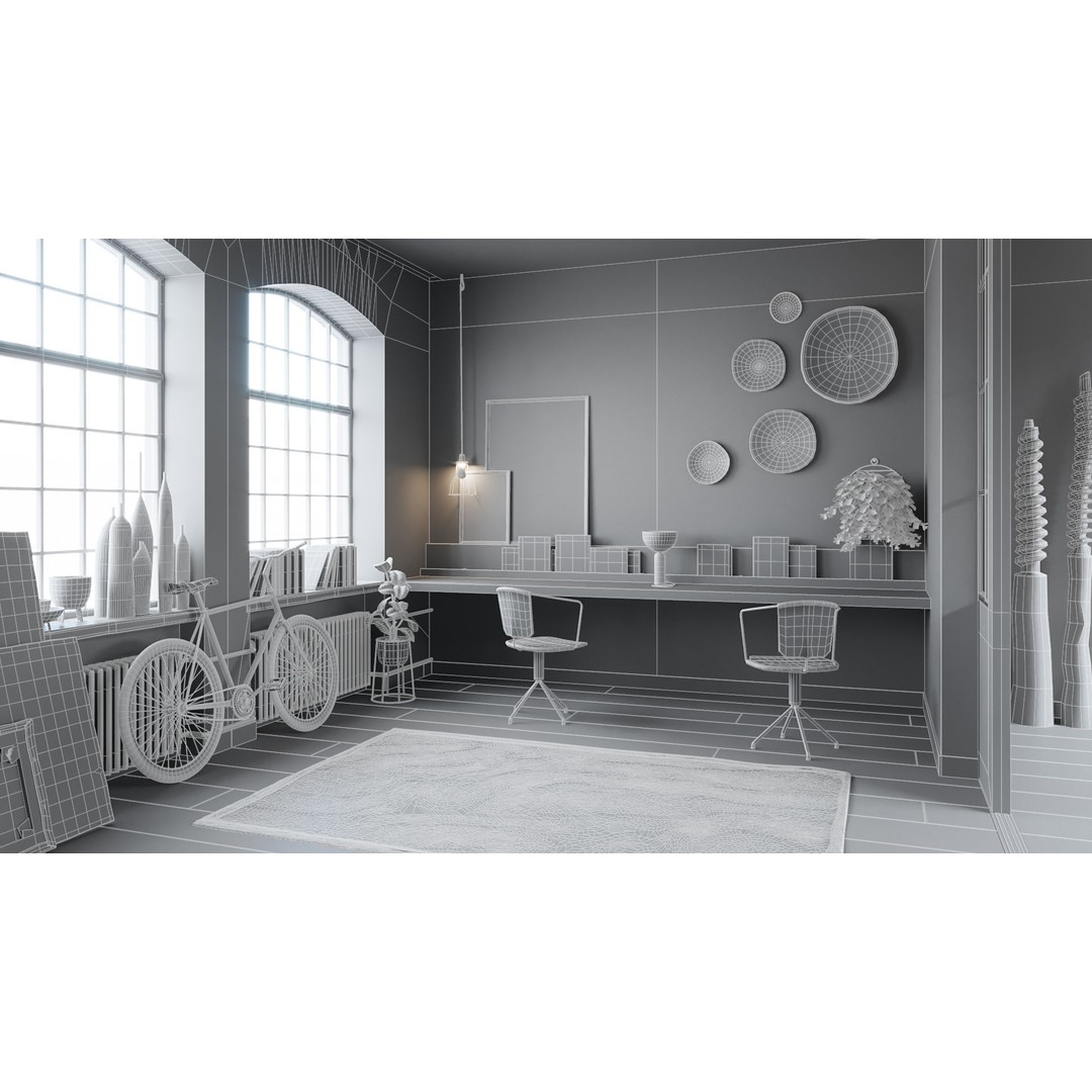 Workshop Apartment 3D Model – Modern Interior, Cinema 4D, Corona Renderer - View 28