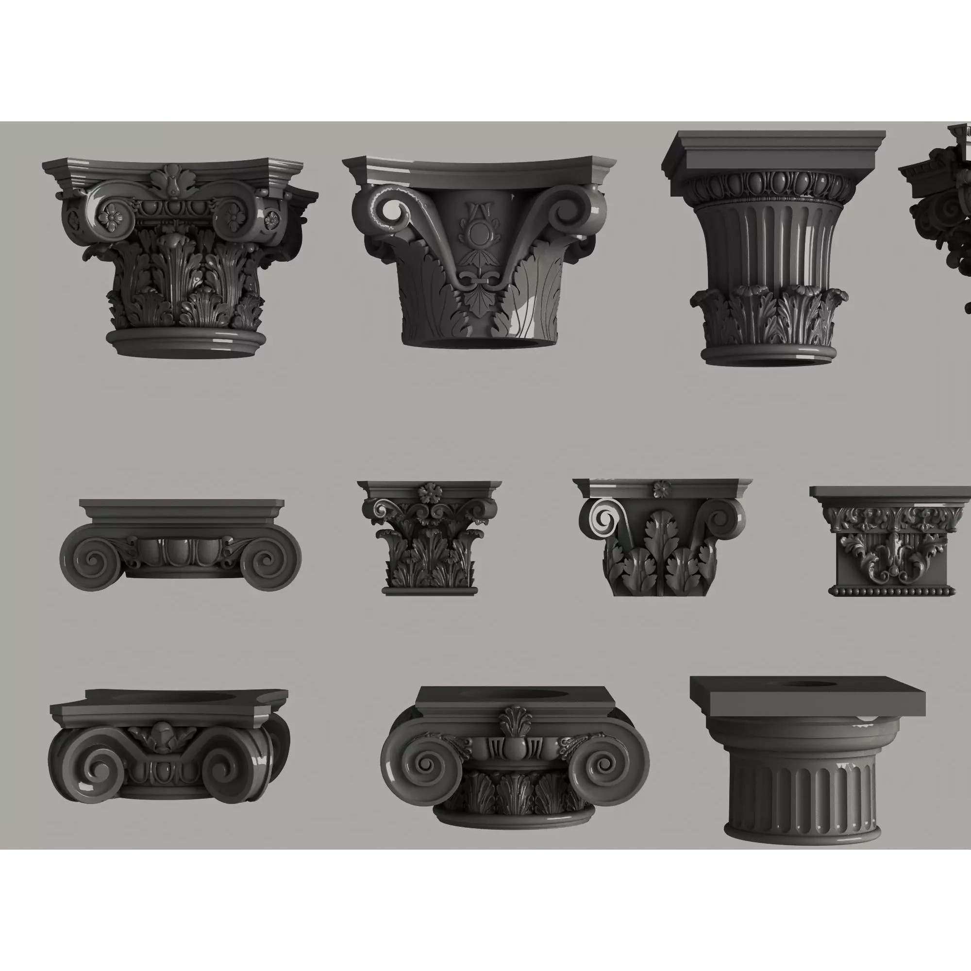 Classic Column Capital Collection - Low-Poly 3D Model - View 15