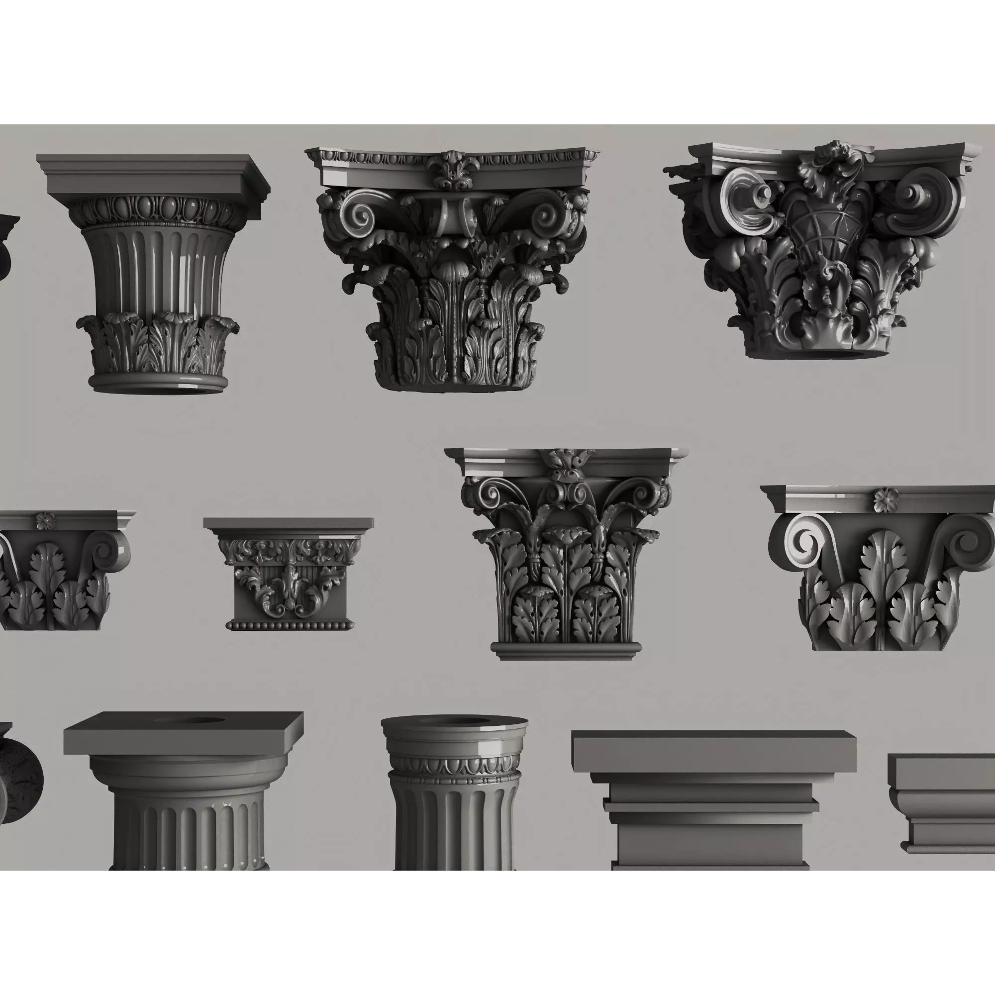 Classic Column Capital Collection - Low-Poly 3D Model - View 16