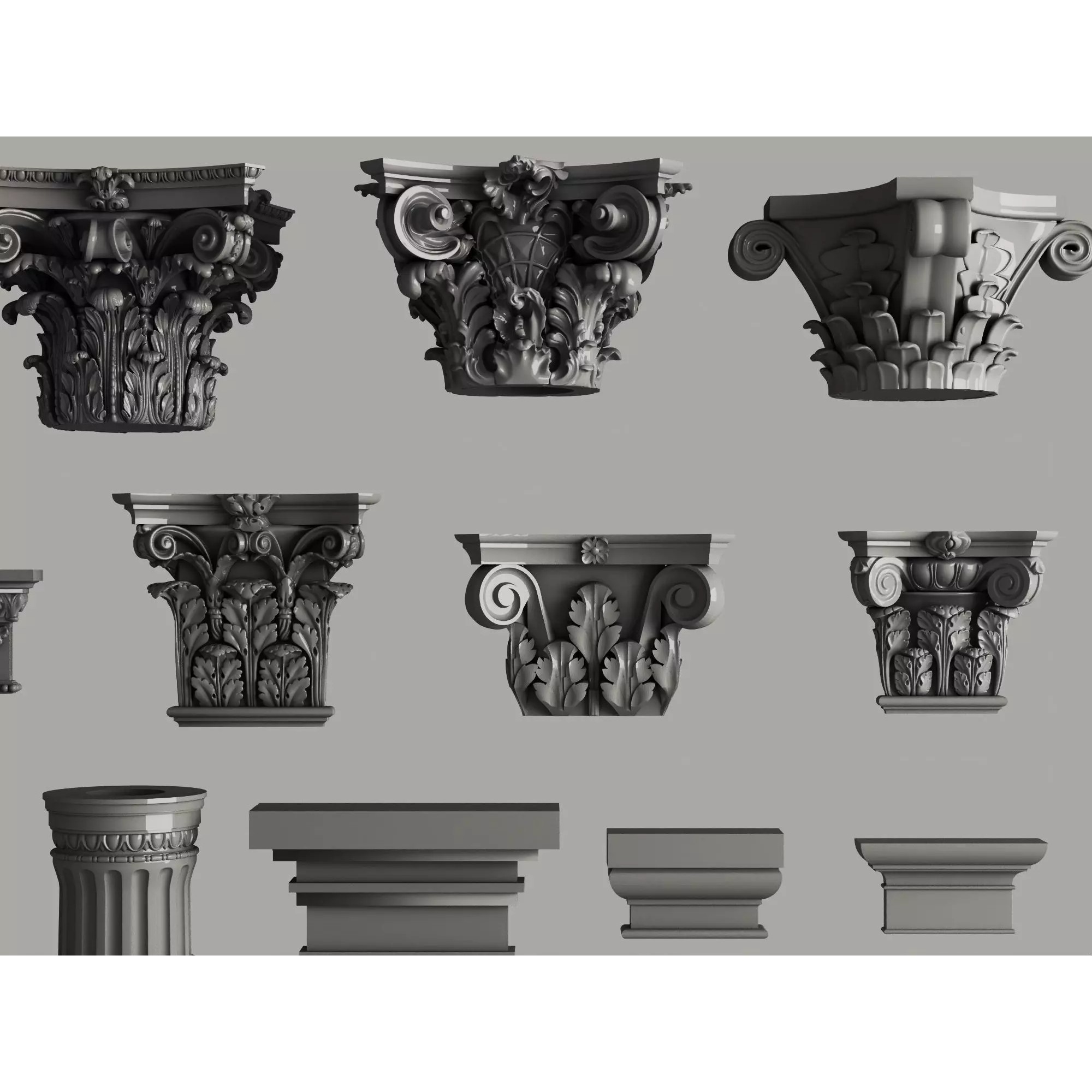 Classic Column Capital Collection - Low-Poly 3D Model - View 17