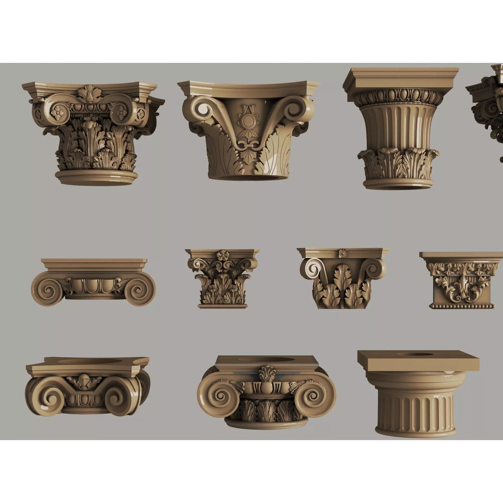 Classic Column Capital Collection - Low-Poly 3D Model - View 3