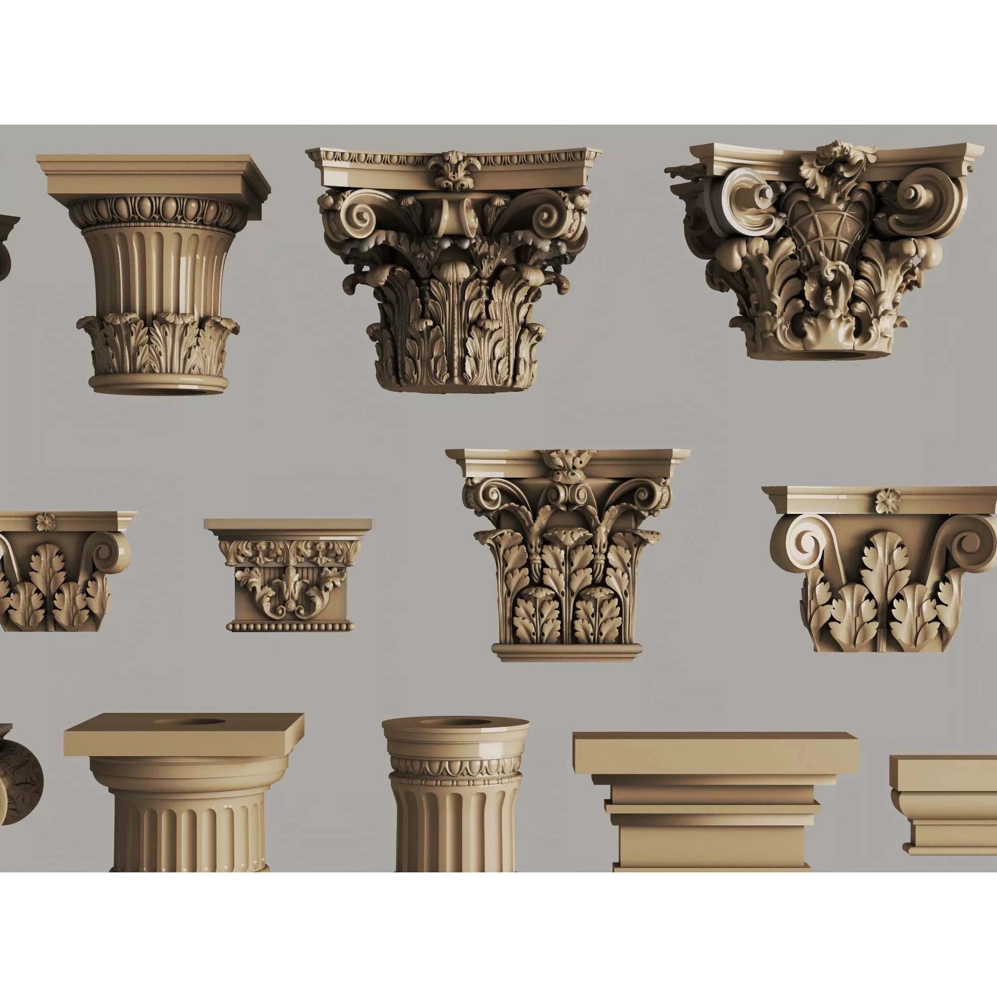 Classic Column Capital Collection - Low-Poly 3D Model - View 4