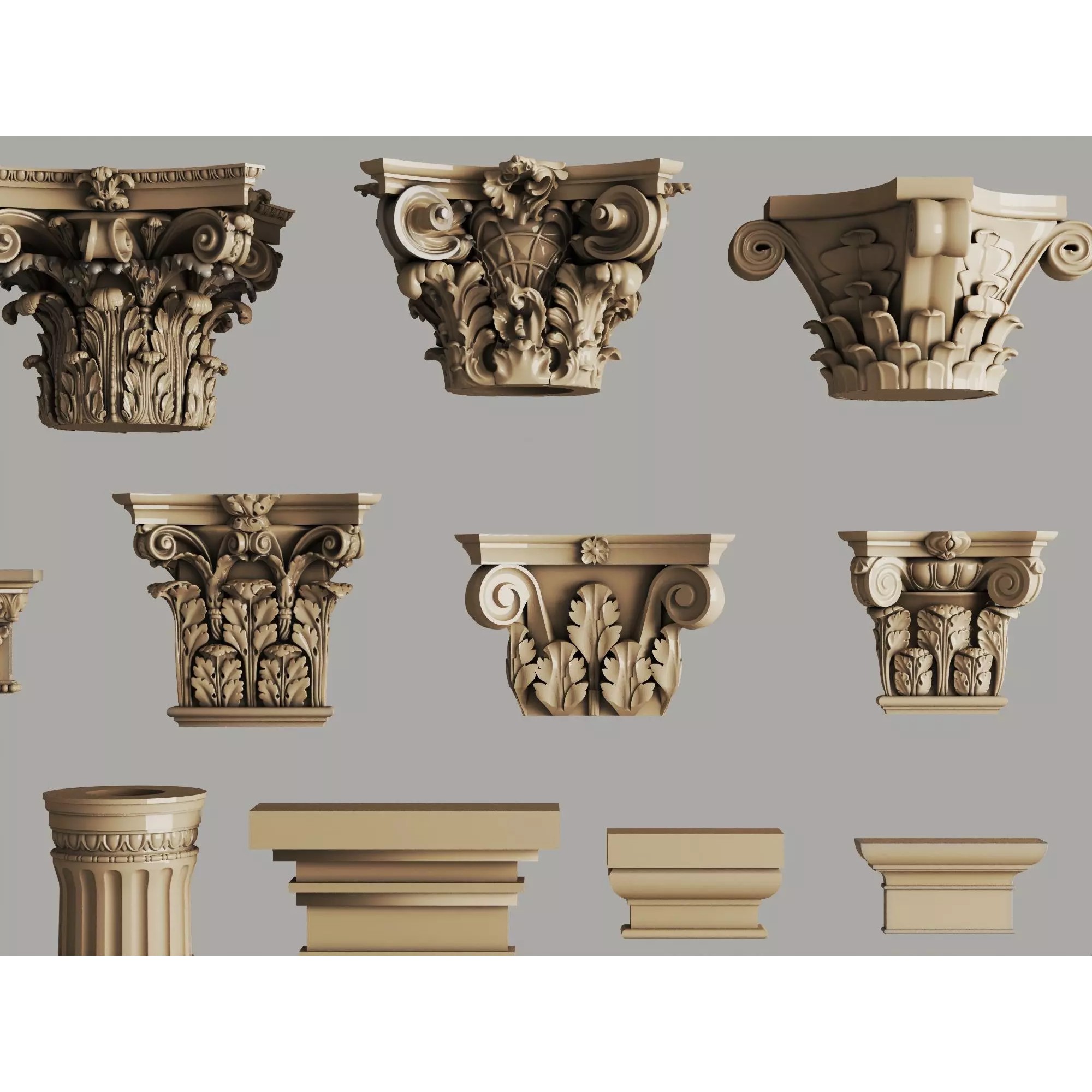 Classic Column Capital Collection - Low-Poly 3D Model - View 5