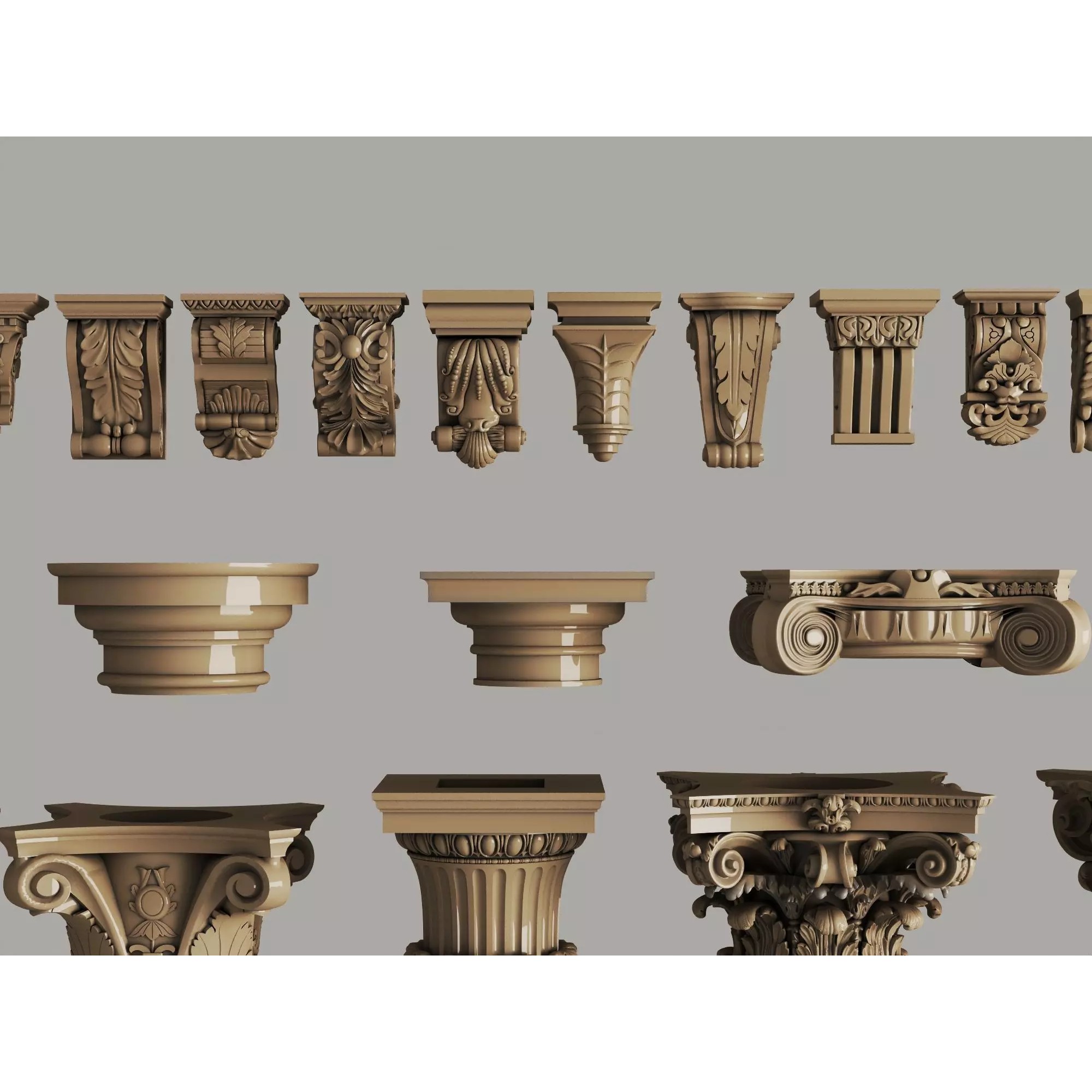 Classic Column Capital Collection - Low-Poly 3D Model - View 7