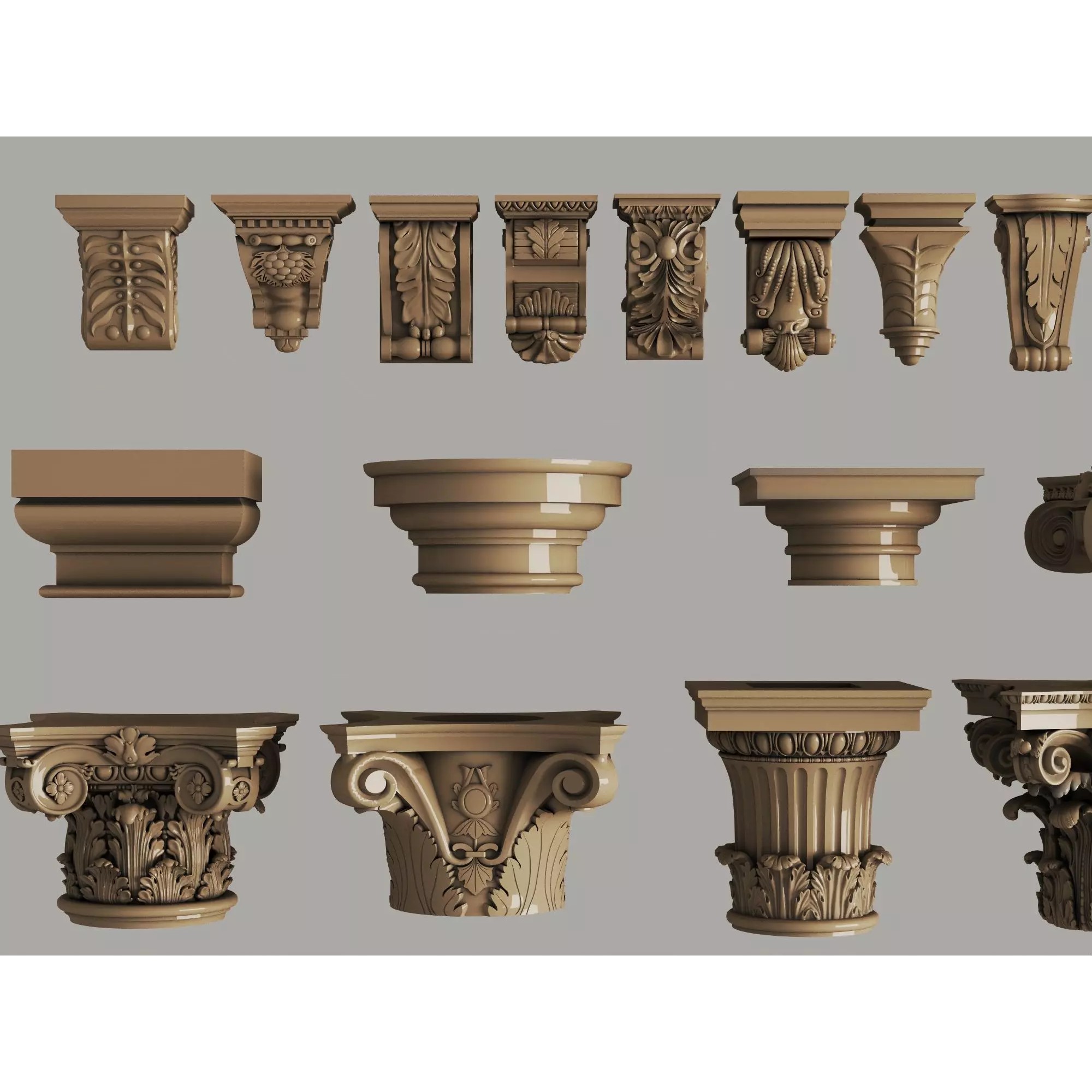 Classic Column Capital Collection - Low-Poly 3D Model - View 8
