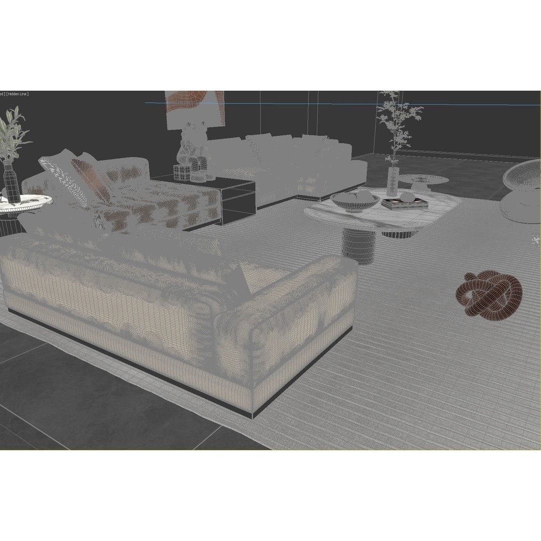 Living Room Interior Scene 3D Model – Modern Design with Textures, FBX