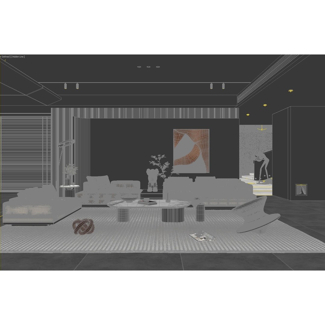Living Room Interior Scene 3D Model – Modern Design with Textures, FBX - View 10