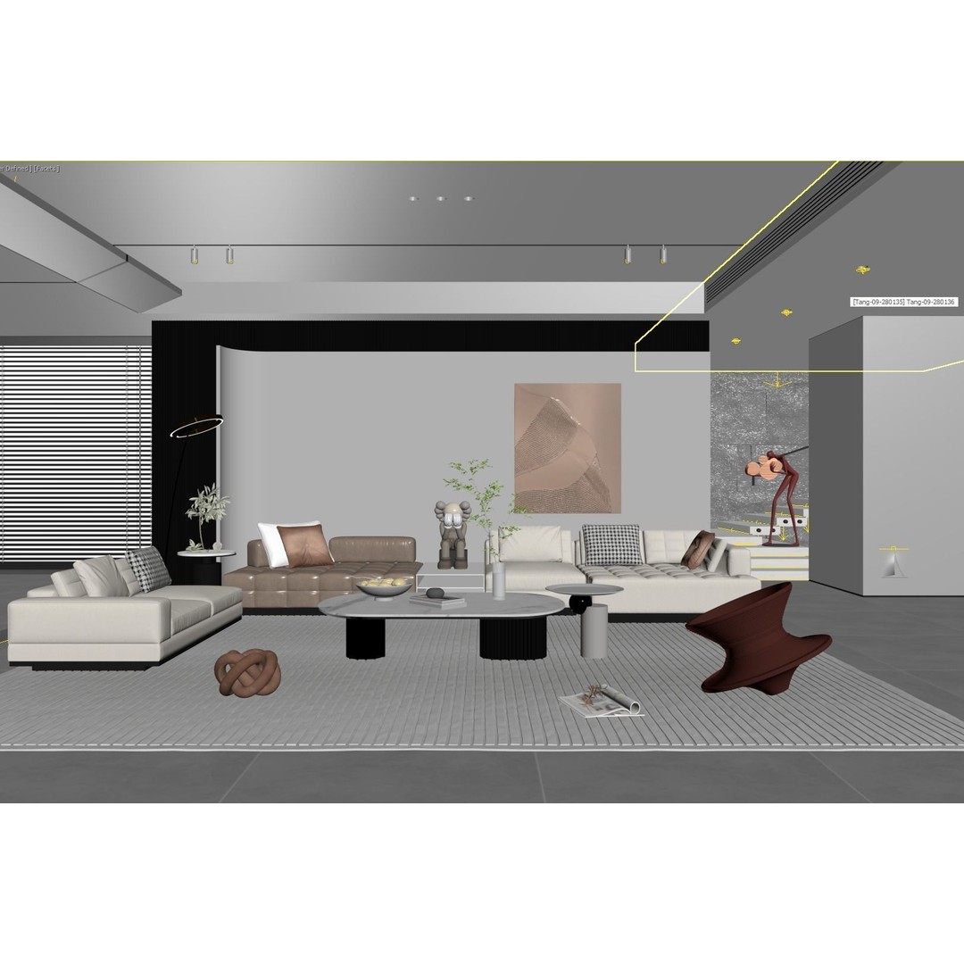 Living Room Interior Scene 3D Model – Modern Design with Textures, FBX - View 3