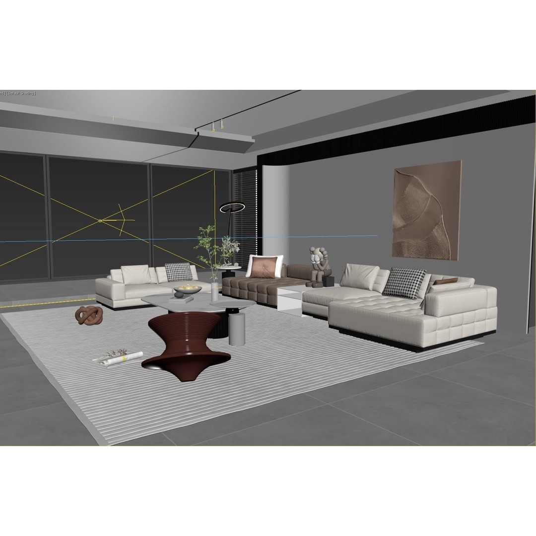 Living Room Interior Scene 3D Model – Modern Design with Textures, FBX - View 4