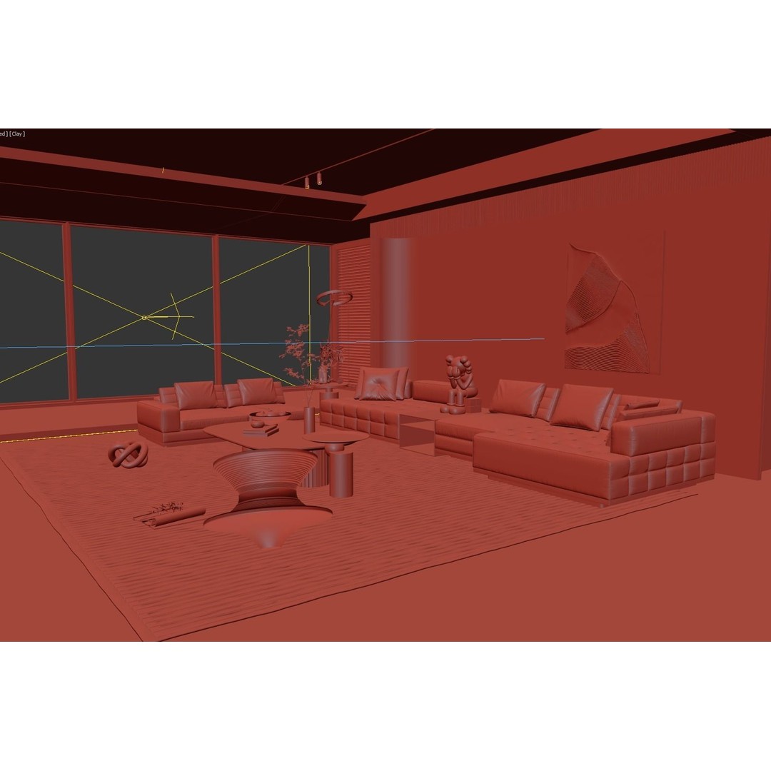 Living Room Interior Scene 3D Model – Modern Design with Textures, FBX - View 6