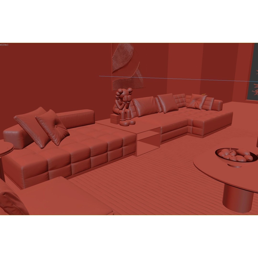 Living Room Interior Scene 3D Model – Modern Design with Textures, FBX - View 7