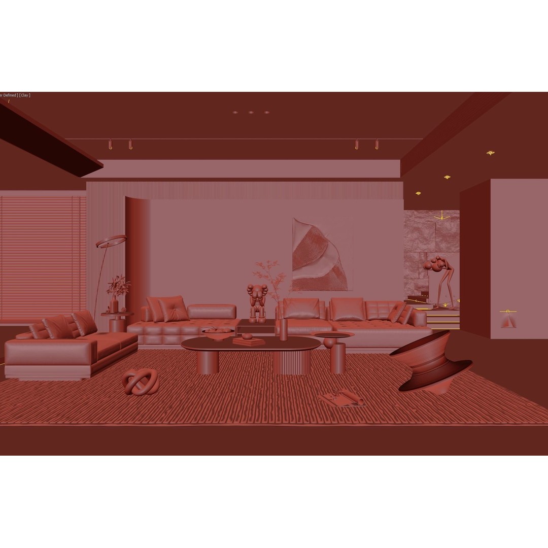 Living Room Interior Scene 3D Model – Modern Design with Textures, FBX - View 8